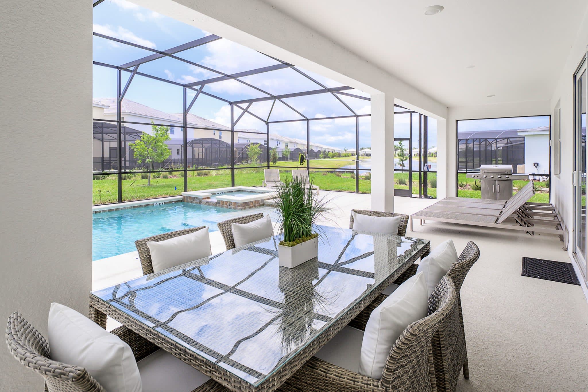 Your private poolside dining area - perfect for BBQ meals cooked on your grill after a swim!