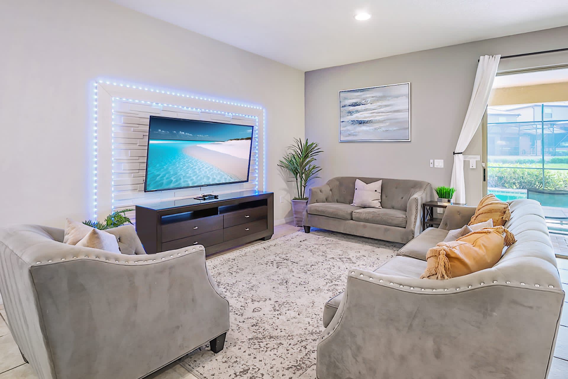 Cozy Lounge With Plush Seating And Large Smart TV
