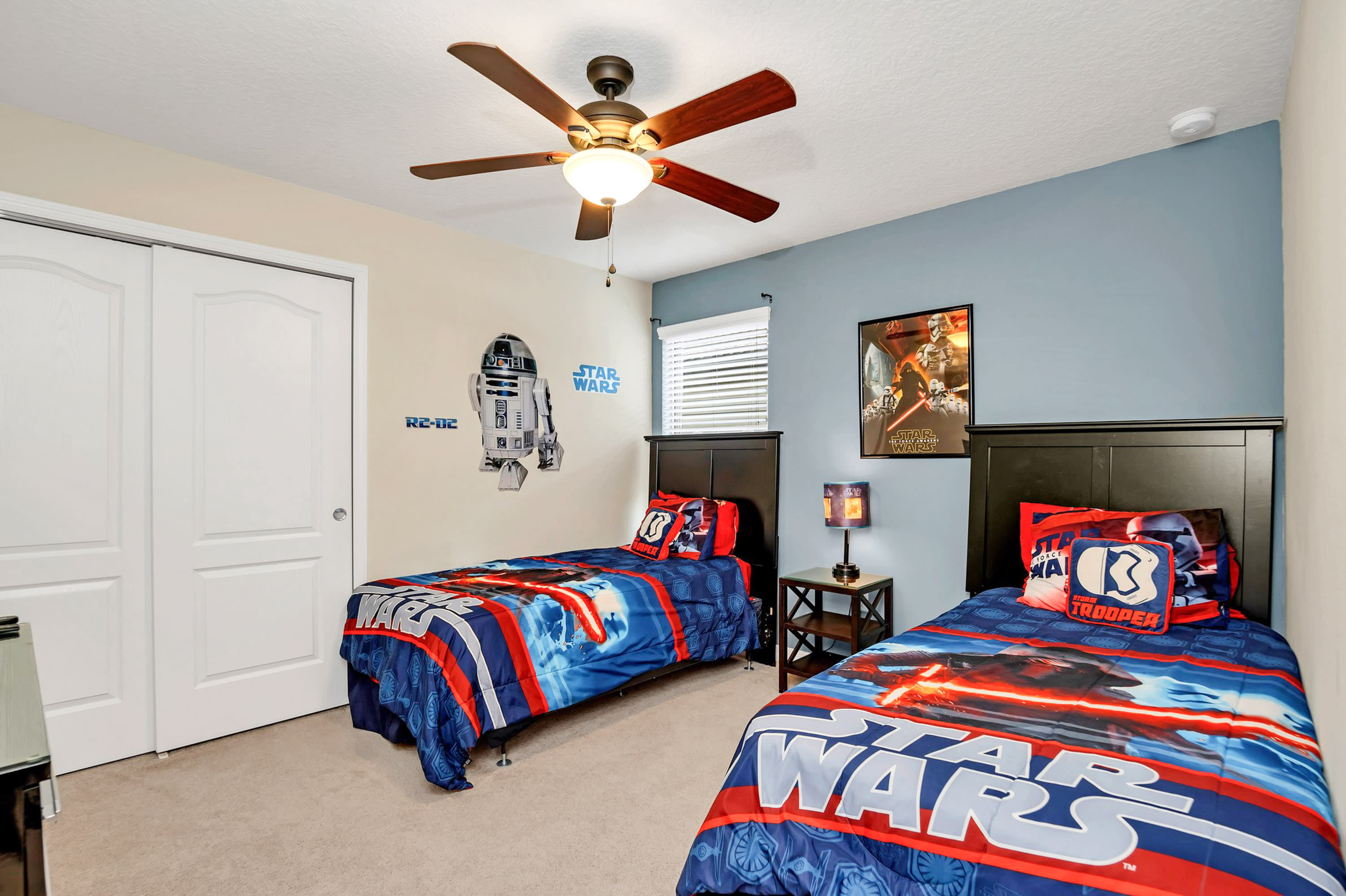 Themed Kids' Bedroom With Vibrant Colors And Comfortable Twin Beds