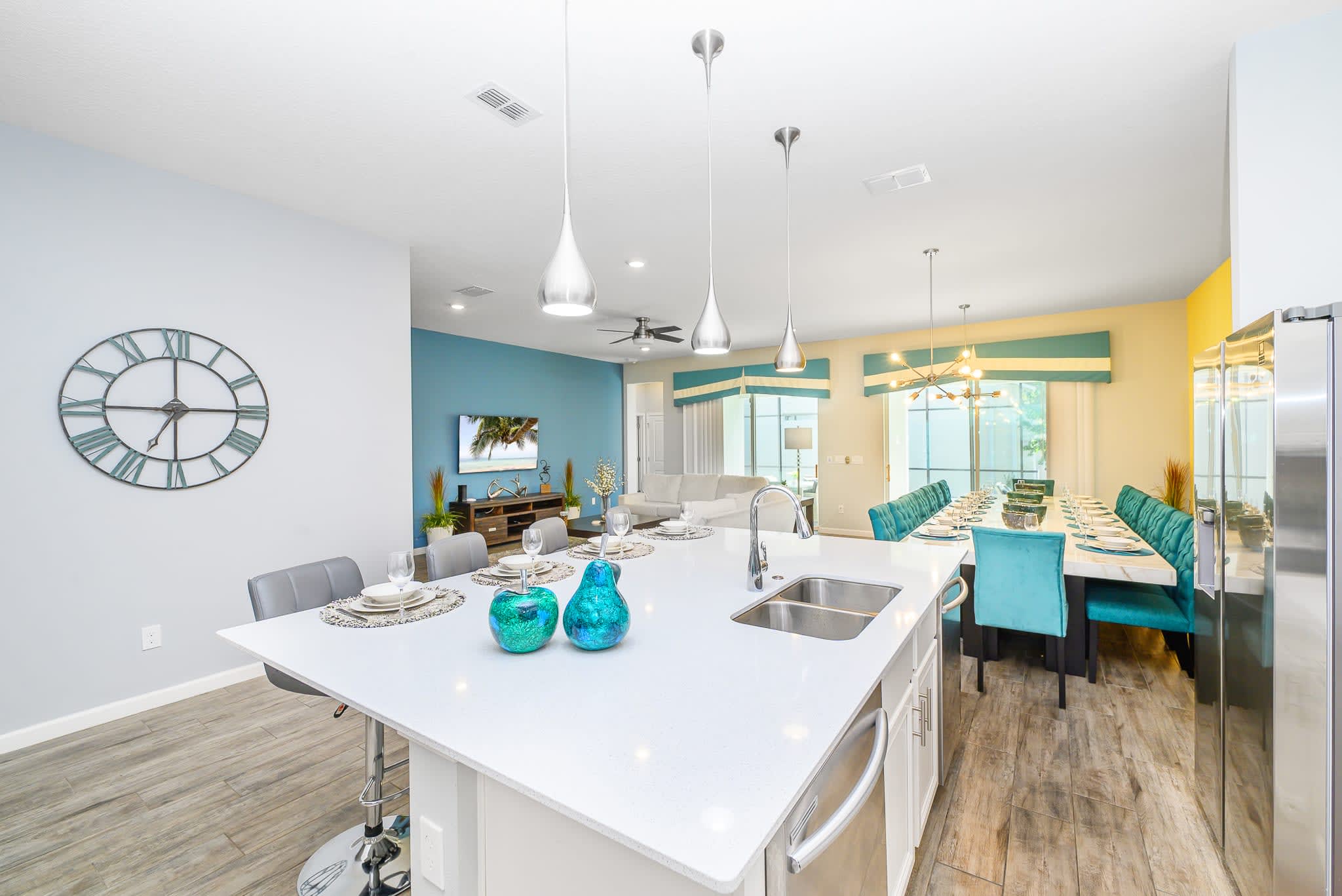 Open Concept Kitchen And Dining Area Perfect For Hosting Meals