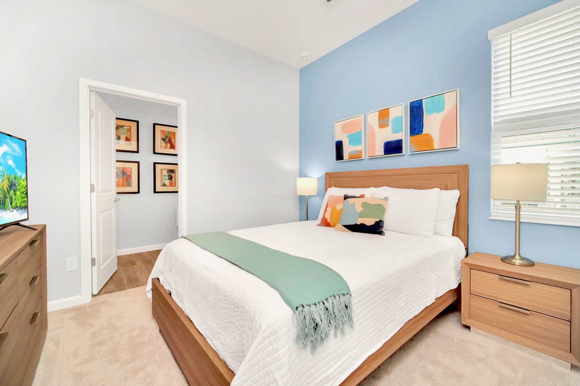 Spacious Queen Bedroom With Modern Decor And Smart TV