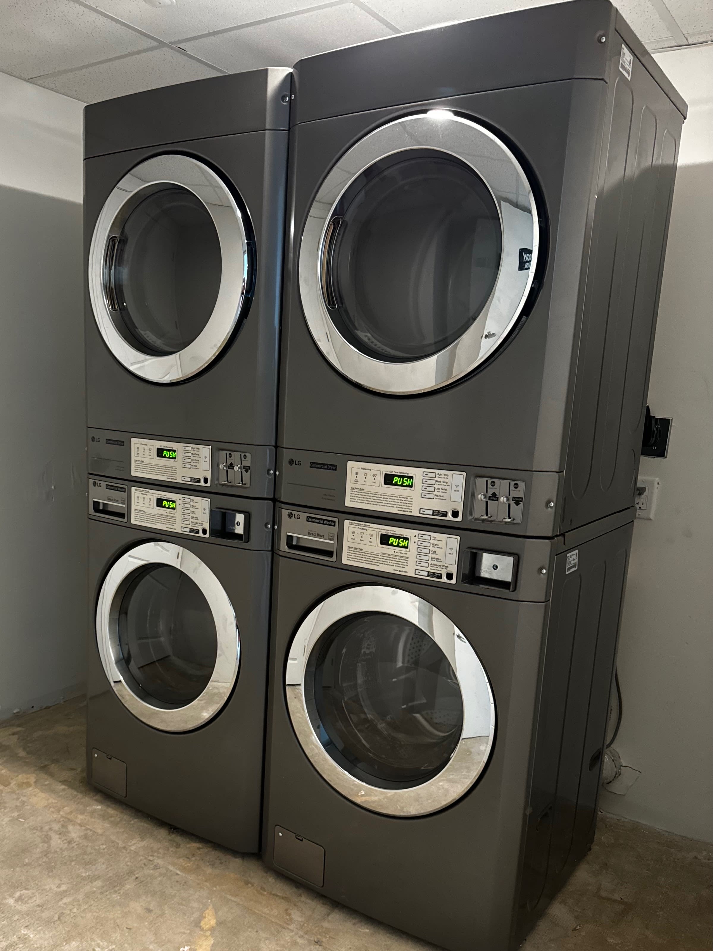 Coin operated laundry on second floor
