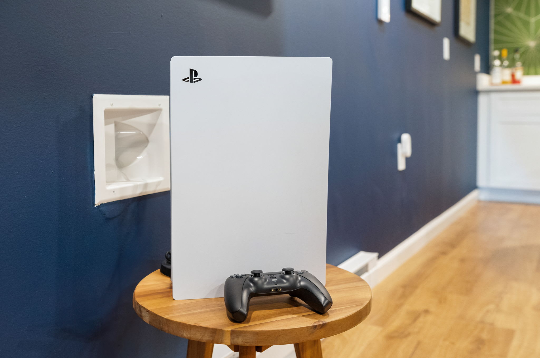 A PlayStation 5 setup is ready for gaming enthusiasts looking to challenge their friends or unwind with their favorite titles.
