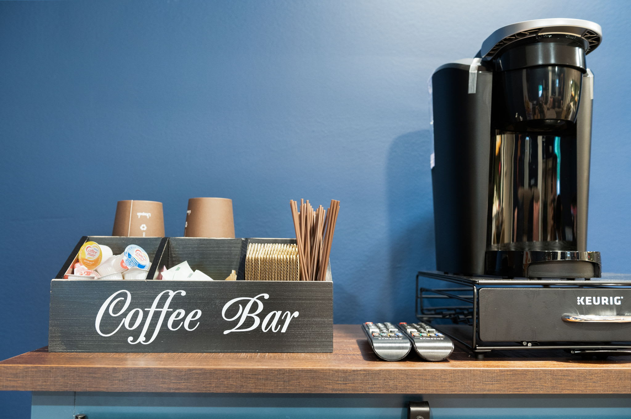 Your personal coffee bar is stocked with everything you need to fuel up for a fun-filled day.