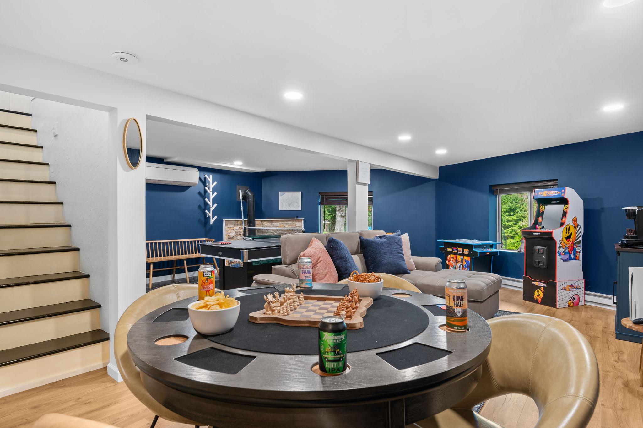From poker nights to arcade battles, this spacious entertainment room is designed for laughter, games, and unforgettable moments.