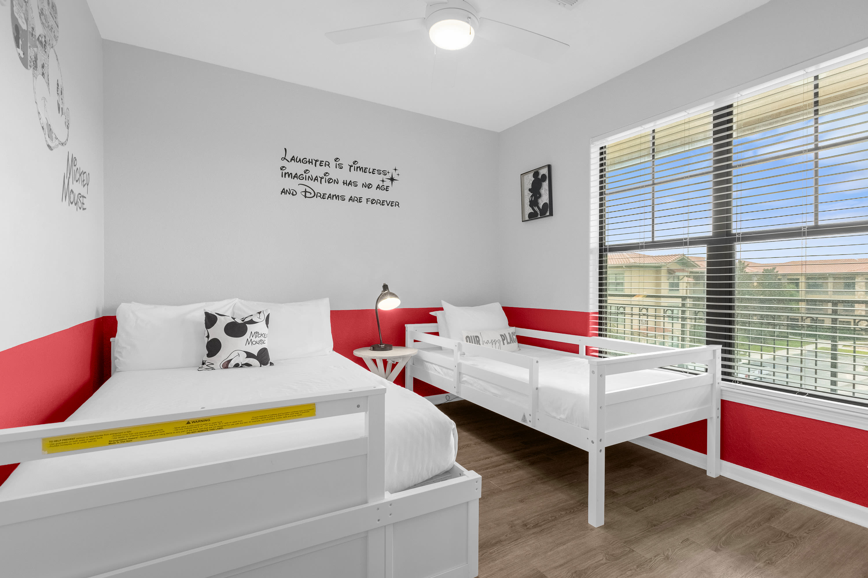Mickey Mouse Themed Bedroom with 1 Single Bed and 1 Double Bed
