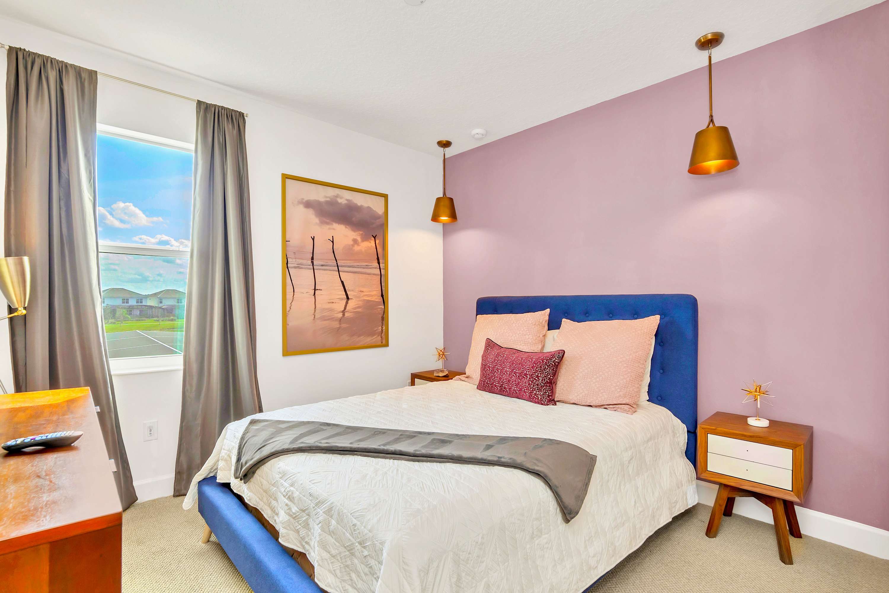 Stylish Queen Bed With Modern Accents And Natural Light