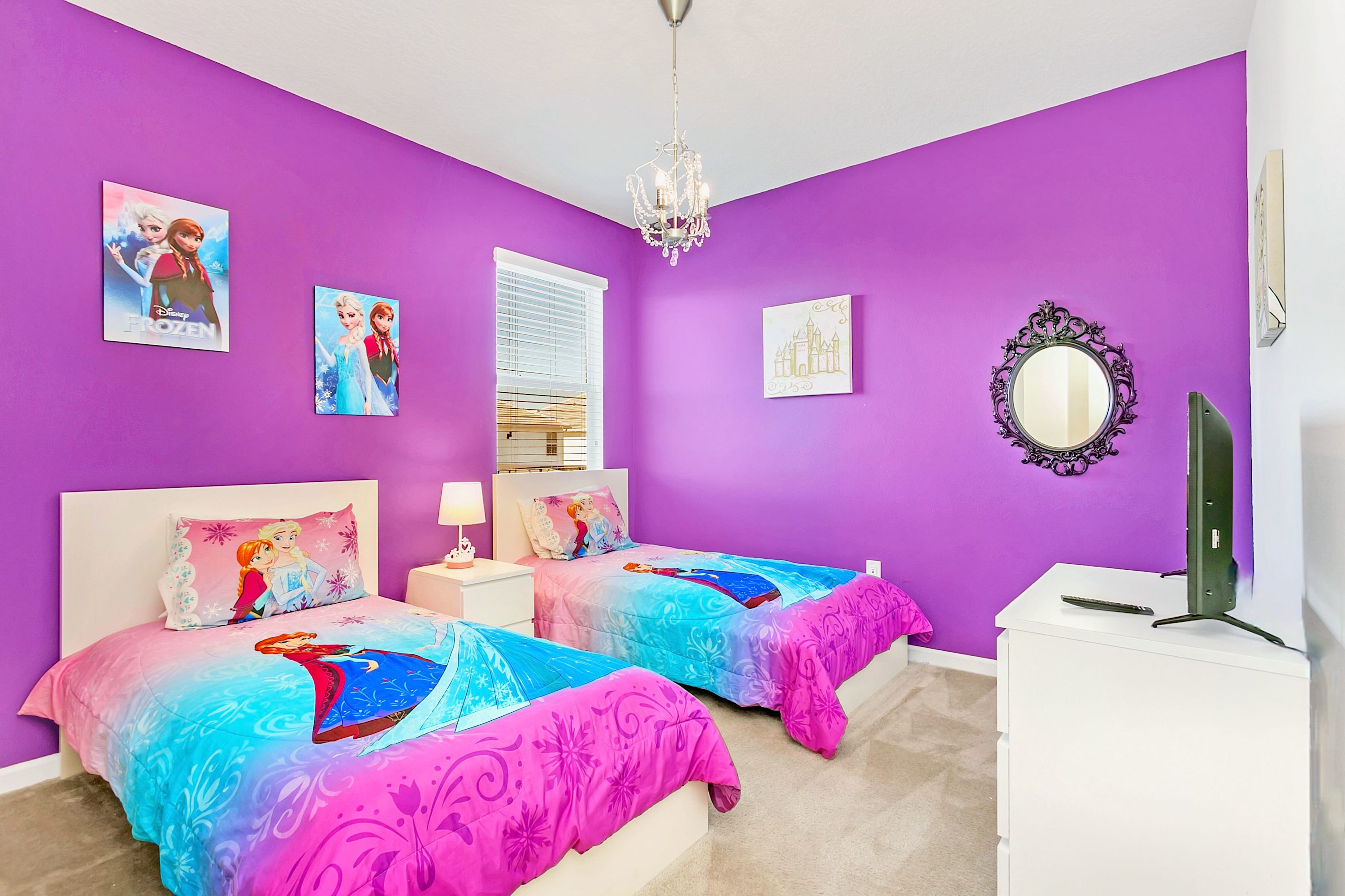 Princess Themed Twin Bedroom With Bold Colors And Whimsical Details