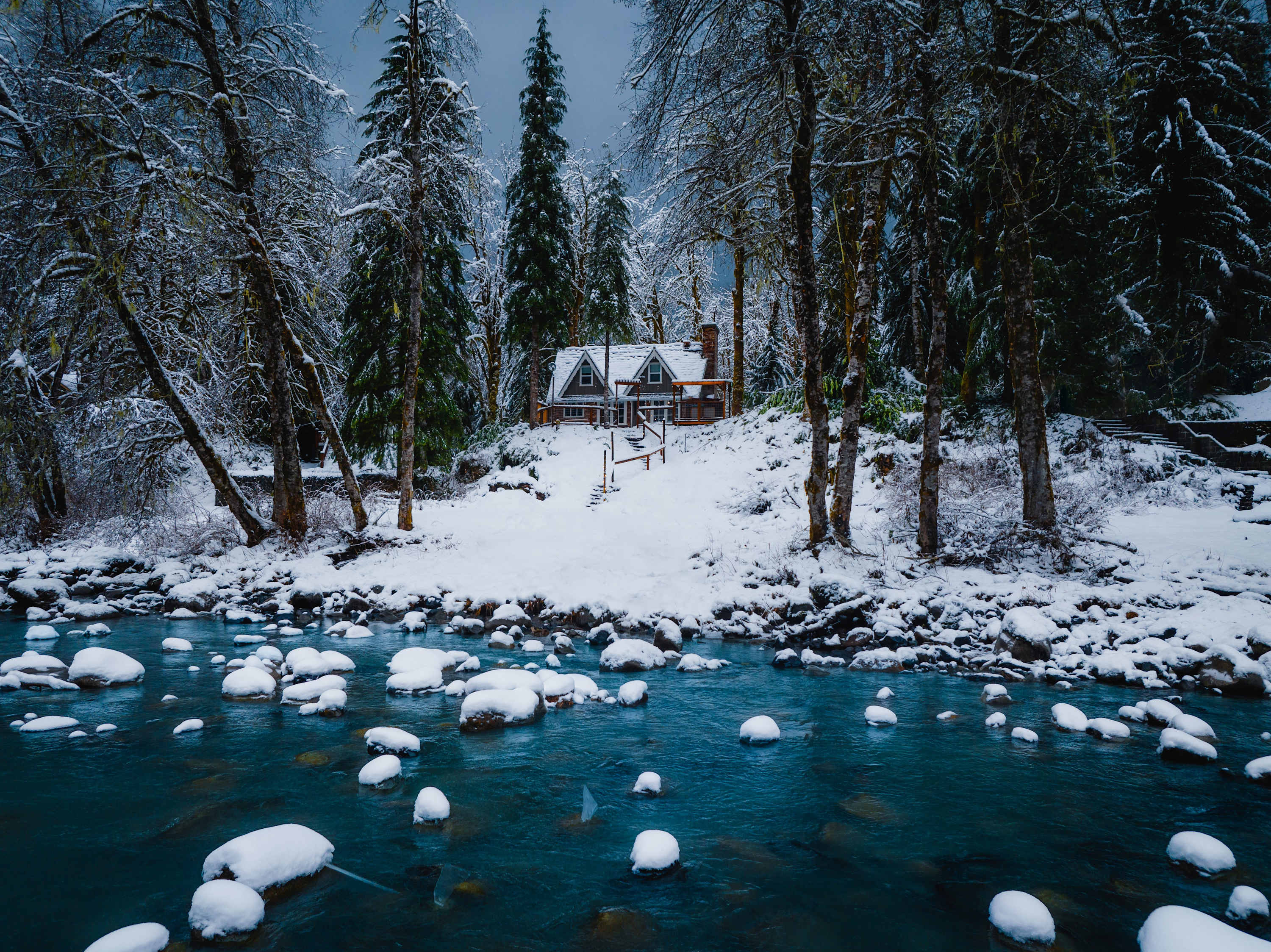 View from across the river in winter