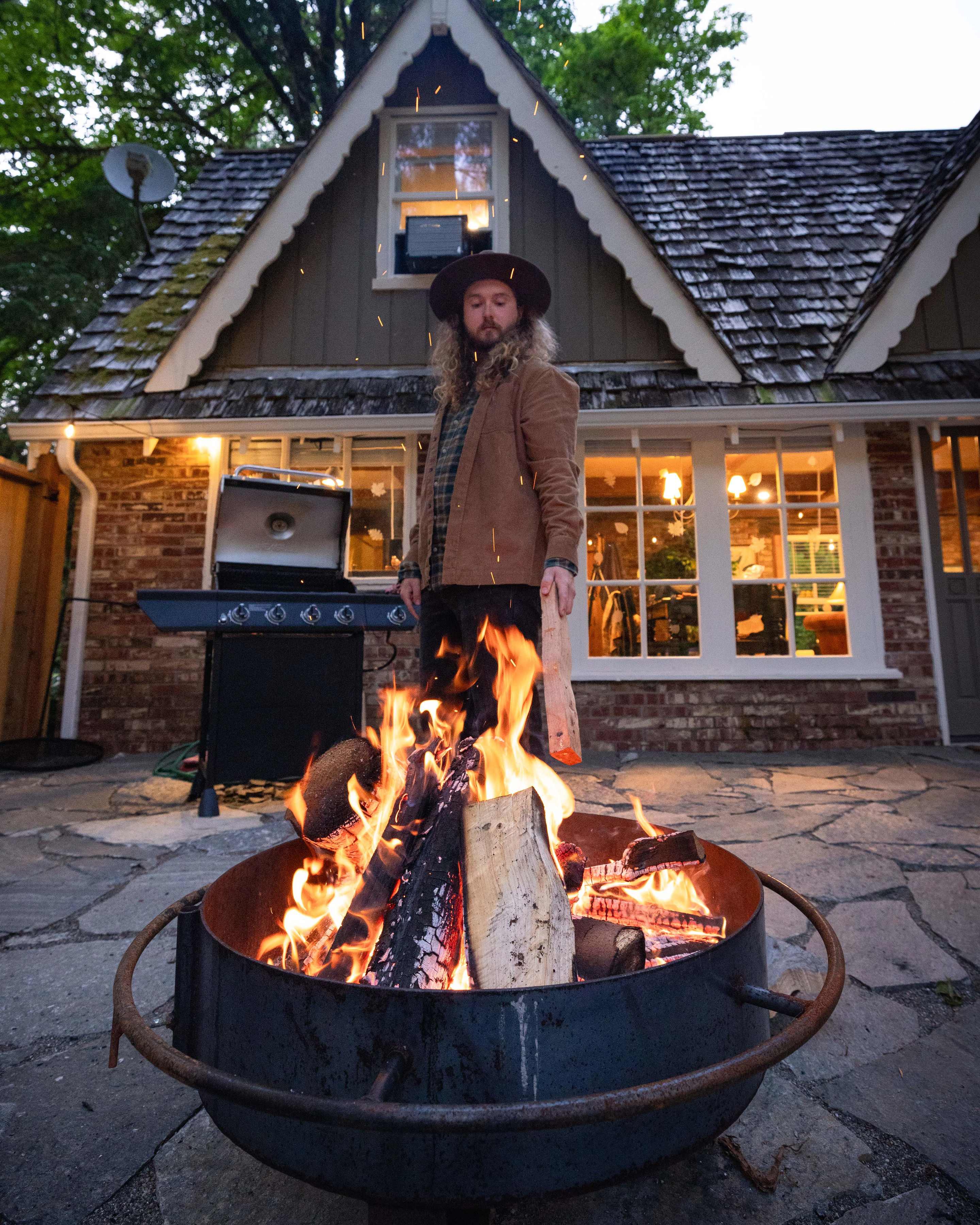 Firepit on back stone patio