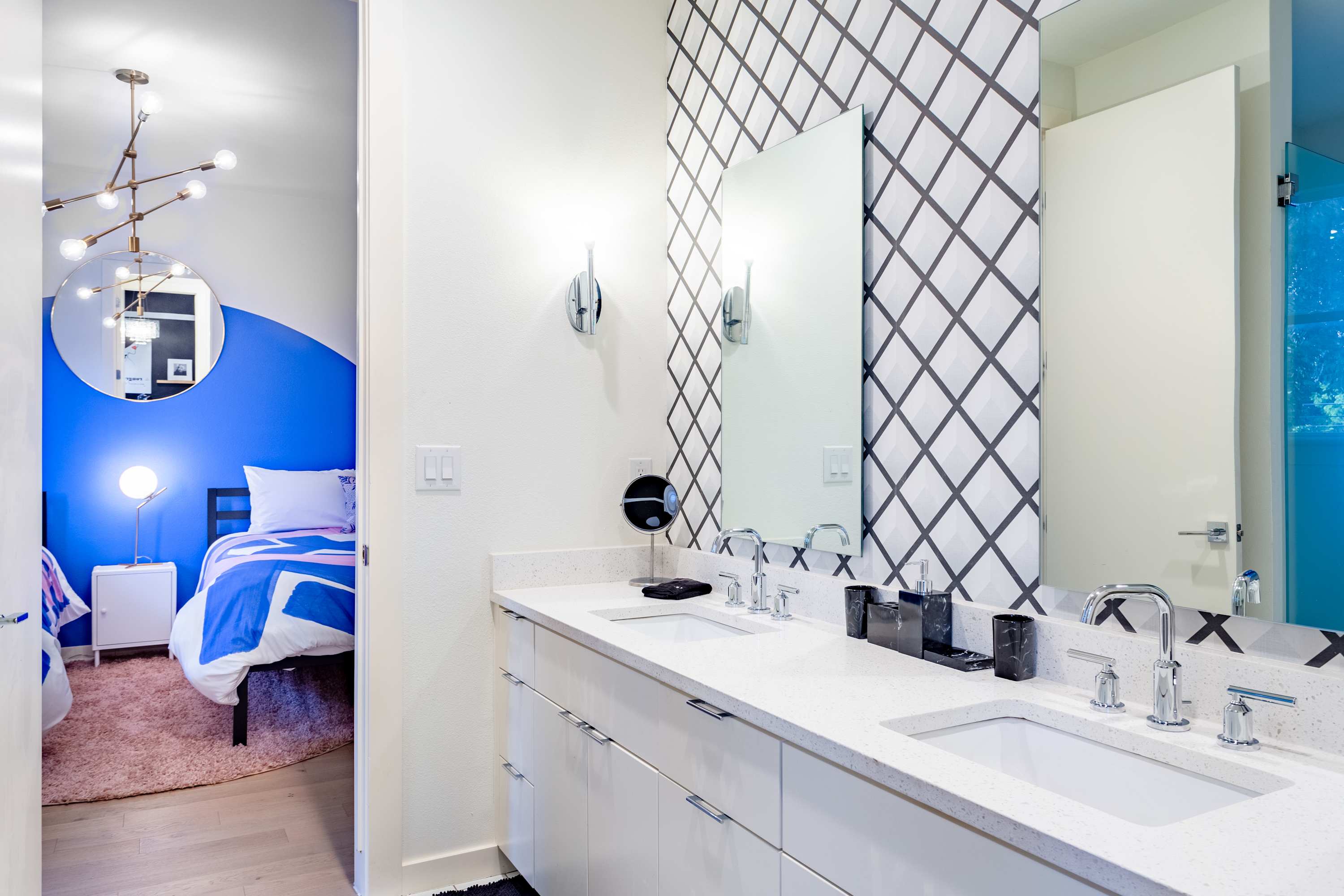 Bathroom joins two bedrooms