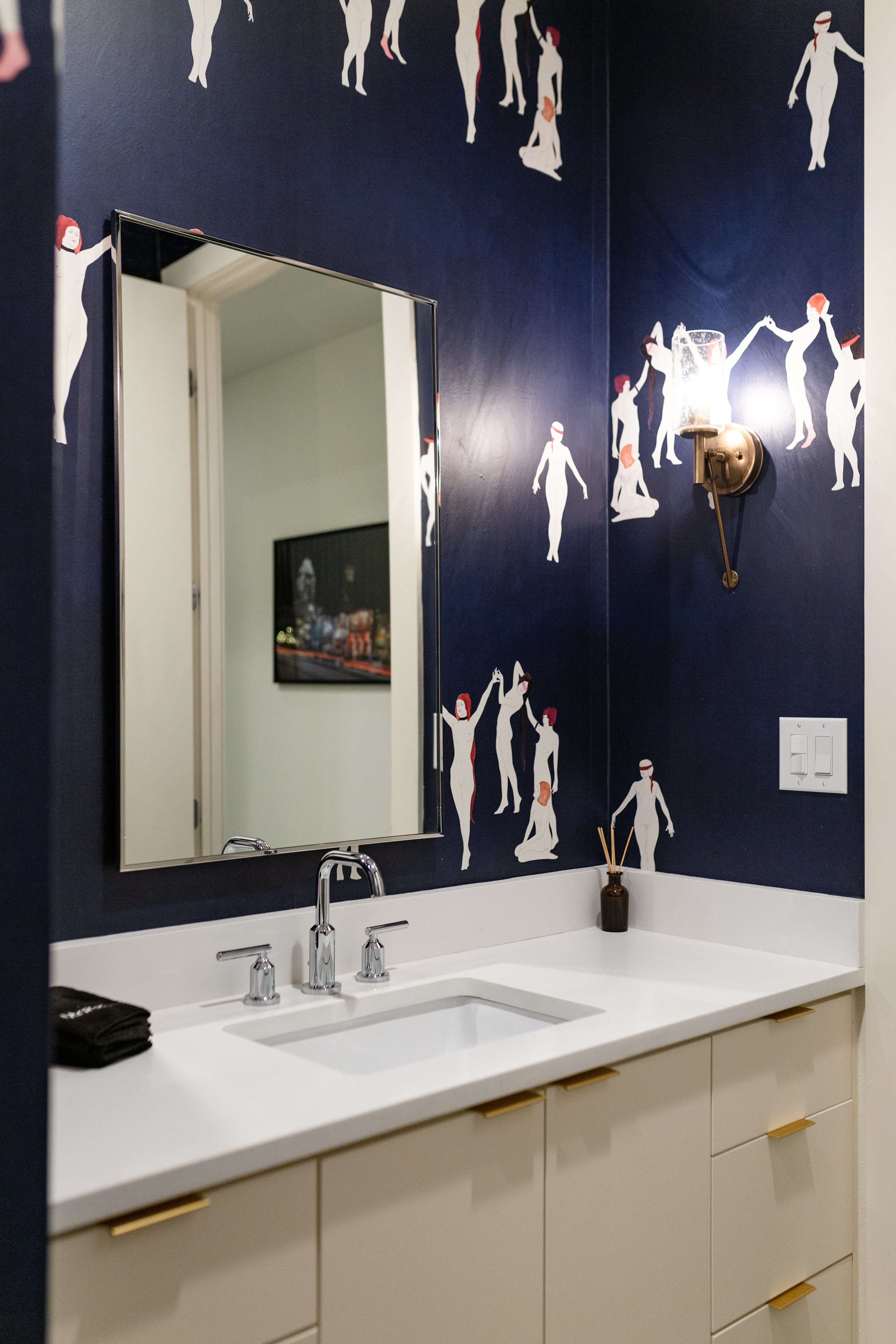 Stylish Bathroom With Unique Artistic Accents