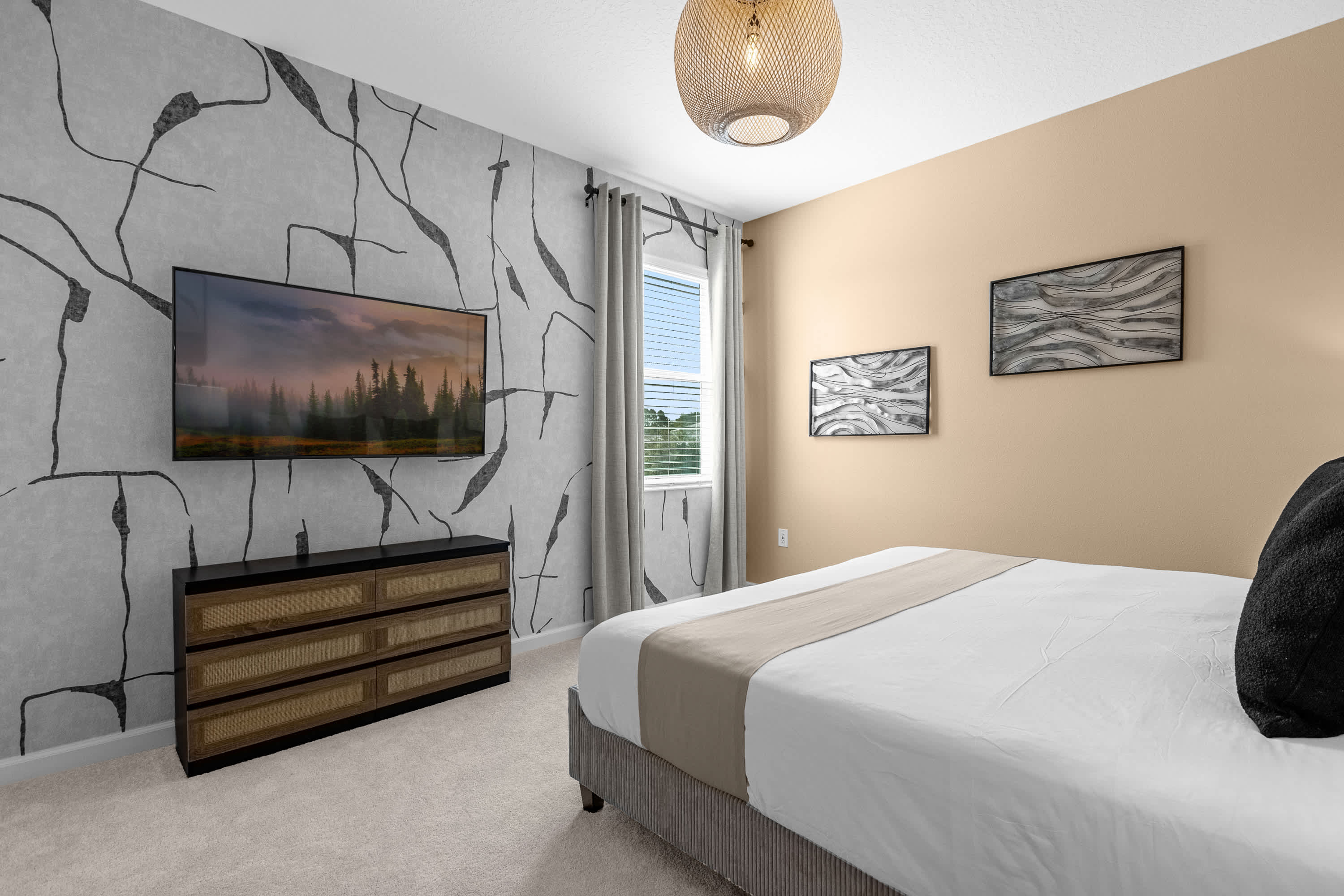 Spacious Bedroom With Contemporary Decor And Relaxing Ambiance