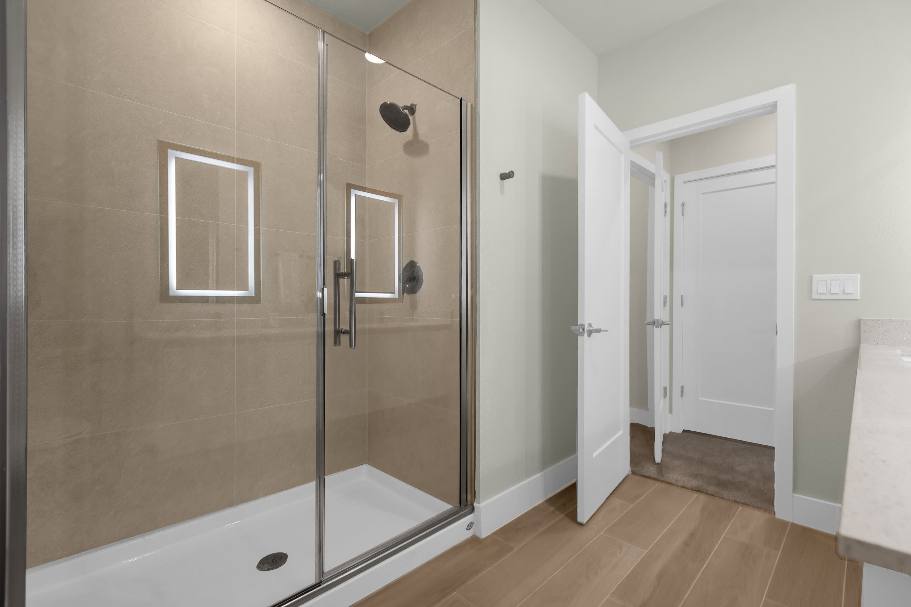 Bathroom with Double Vanity and Large Standing Shower