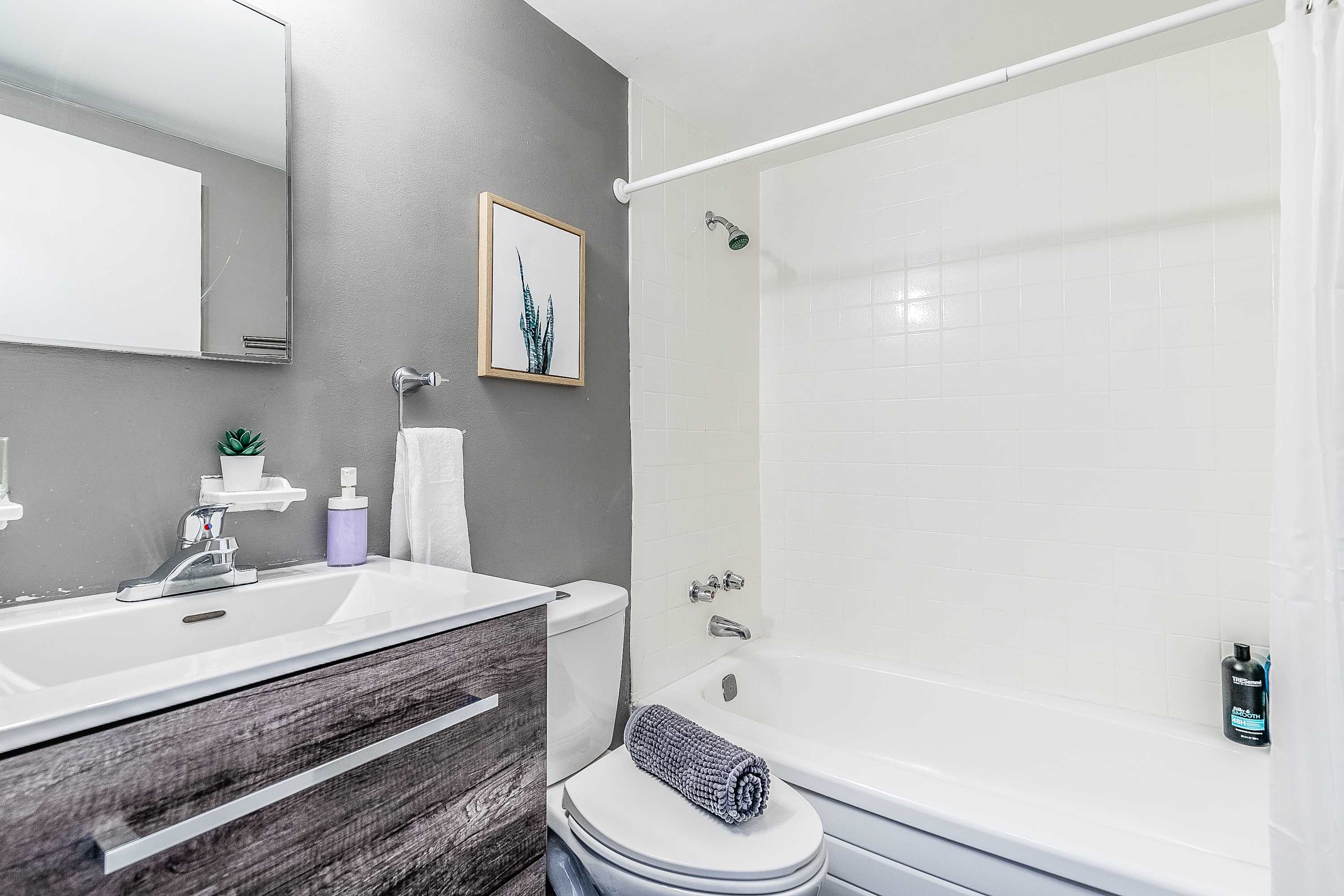 Modern Bathroom with Shower-in-Tub Design