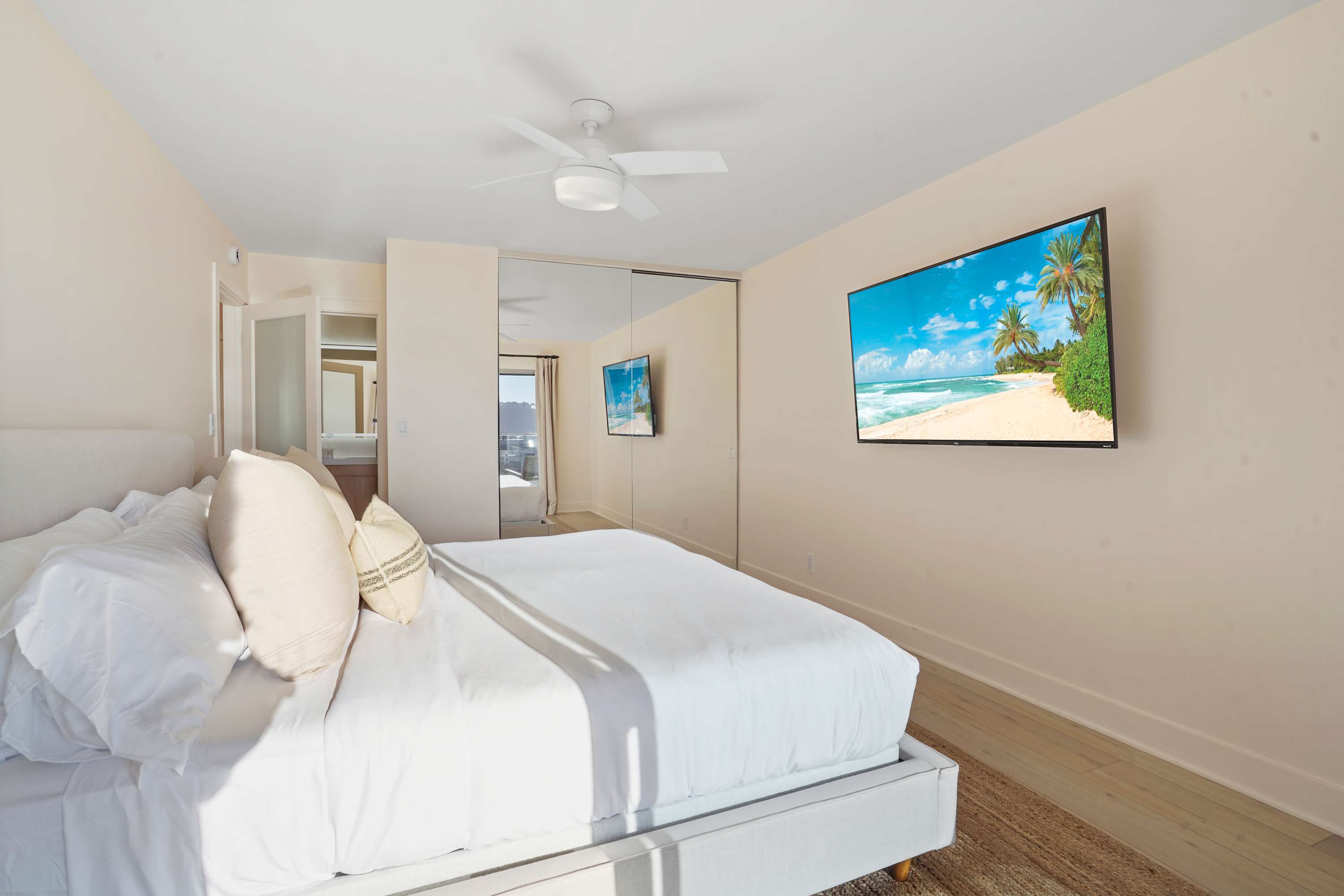 A serene escape featuring a king-sized bed and minimalist decor for ultimate comfort.