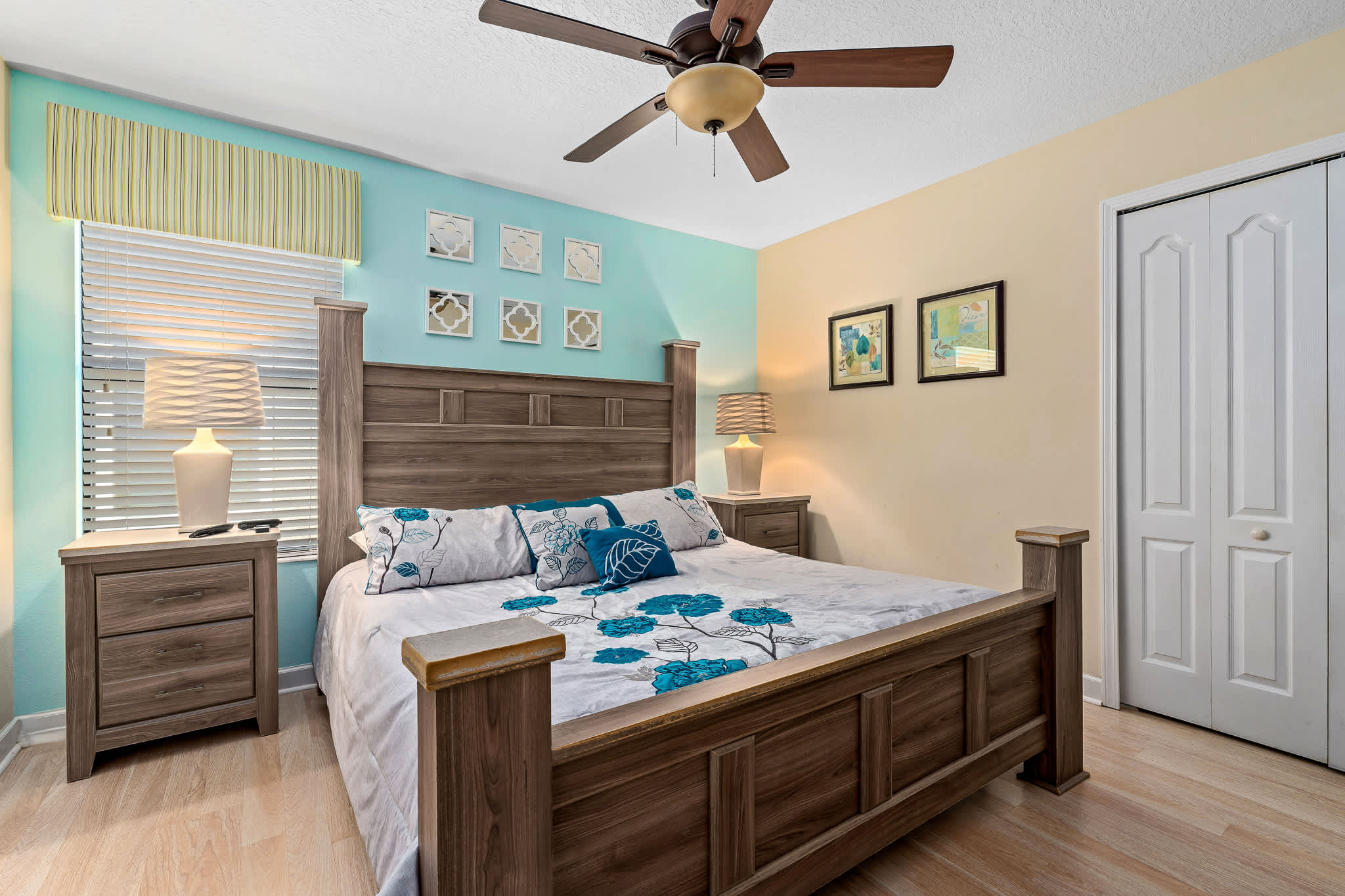 Bedroom w/ bed and simple decor, calm and inviting.