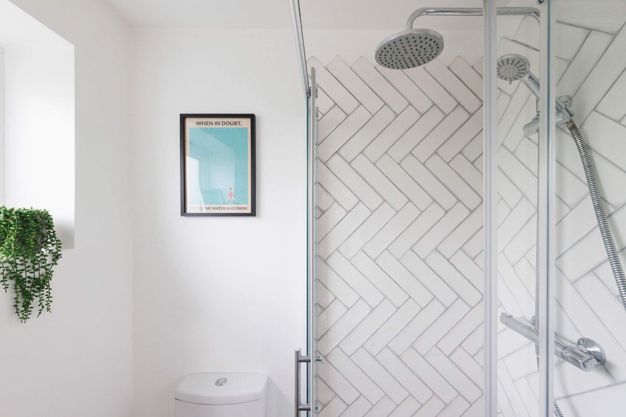 Relax in this overhead power shower after exploring the sights of Chichester.