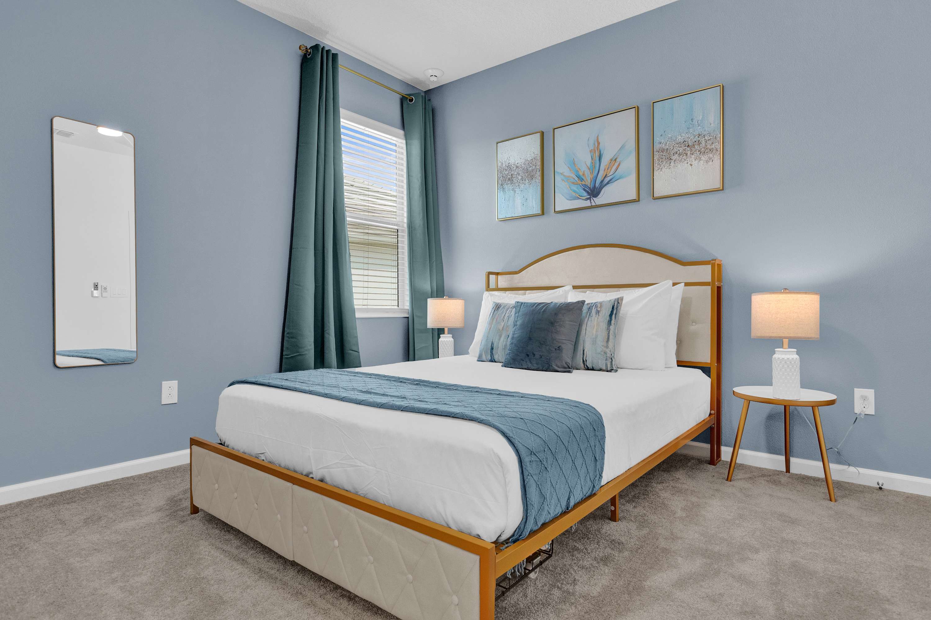 Stylish Calming Blue Queen Bedroom