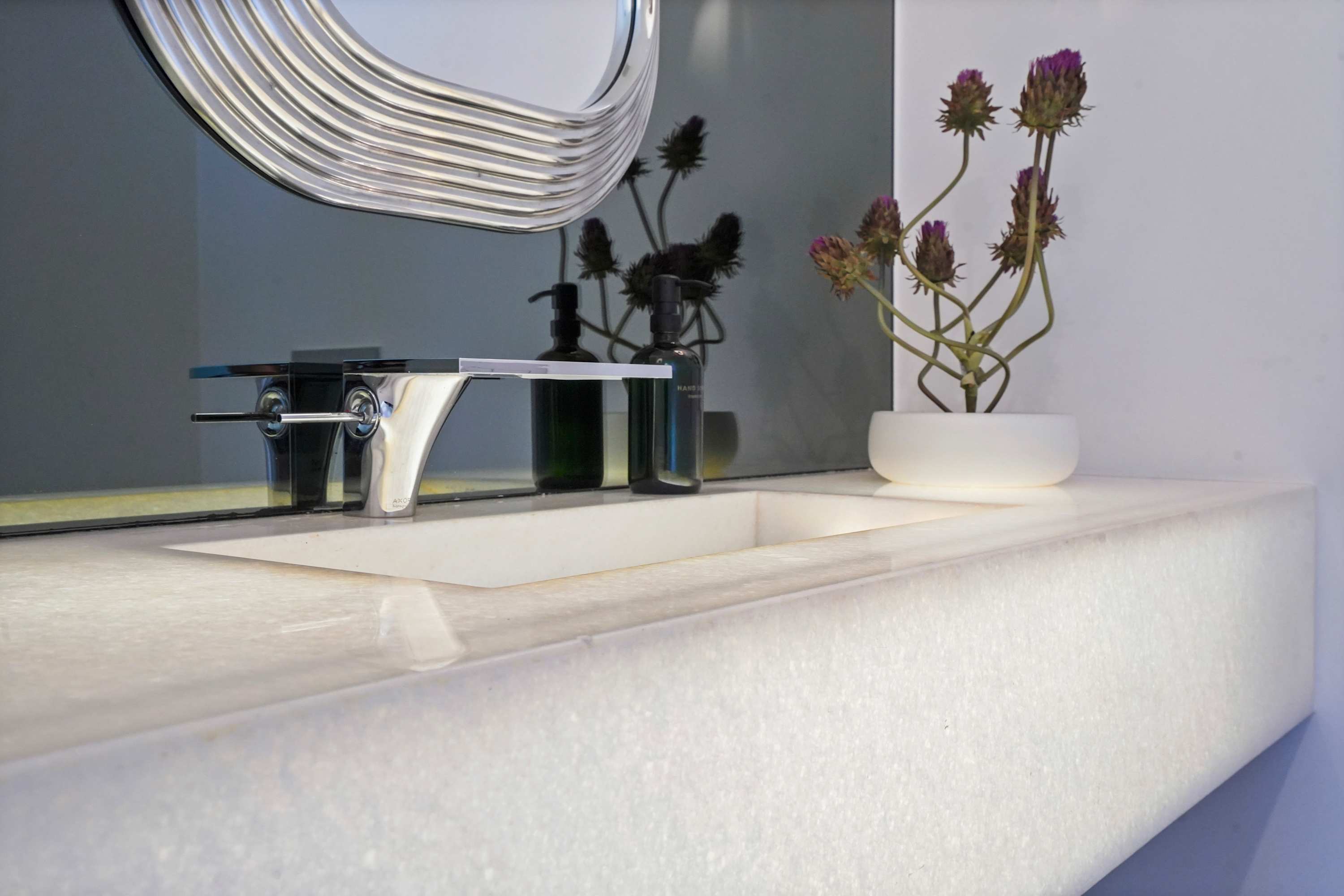 Modern vanity with clean lines and polished fixtures.