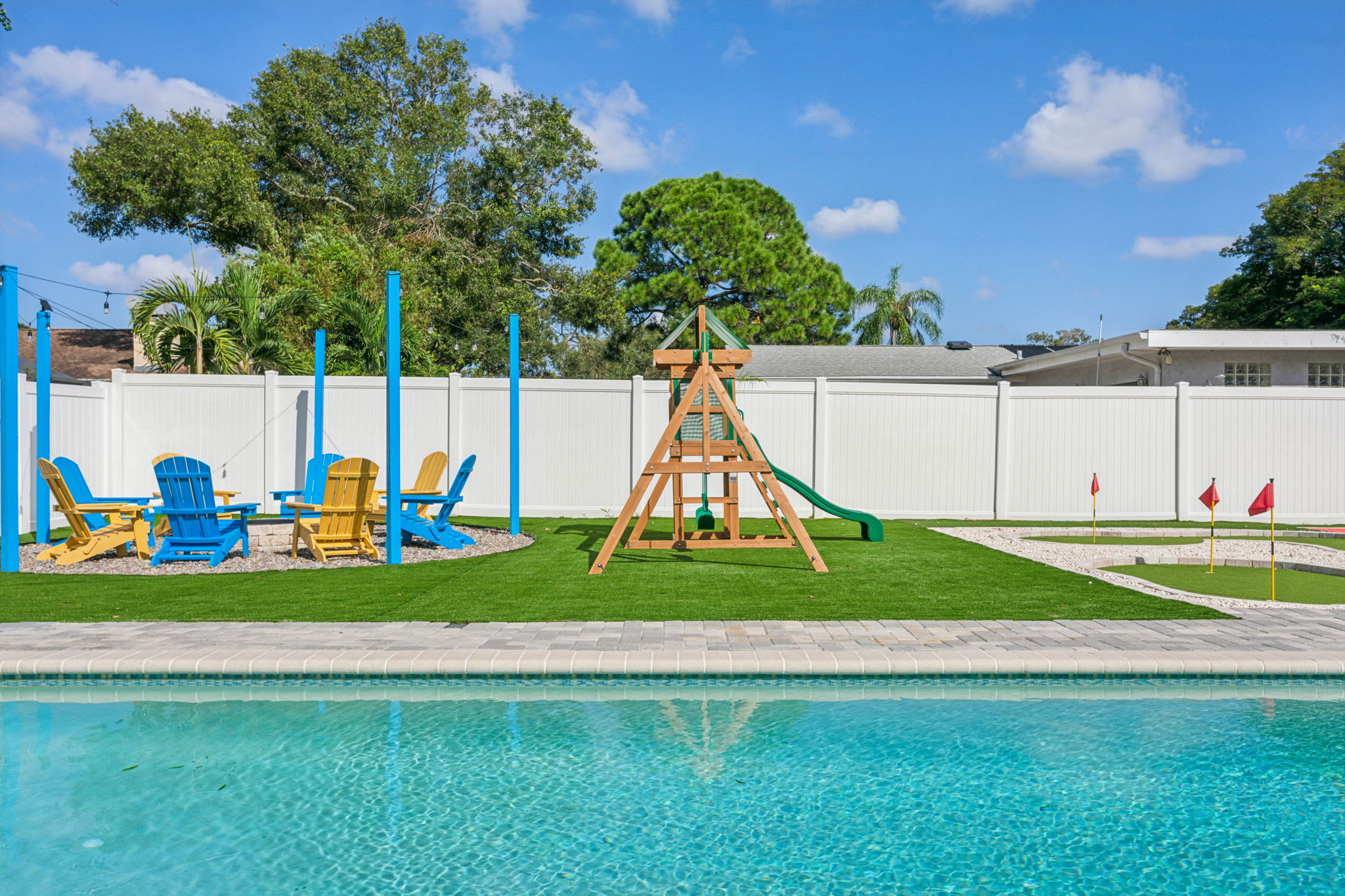 Outside Pool, Fire Pit, and Children's Play Area