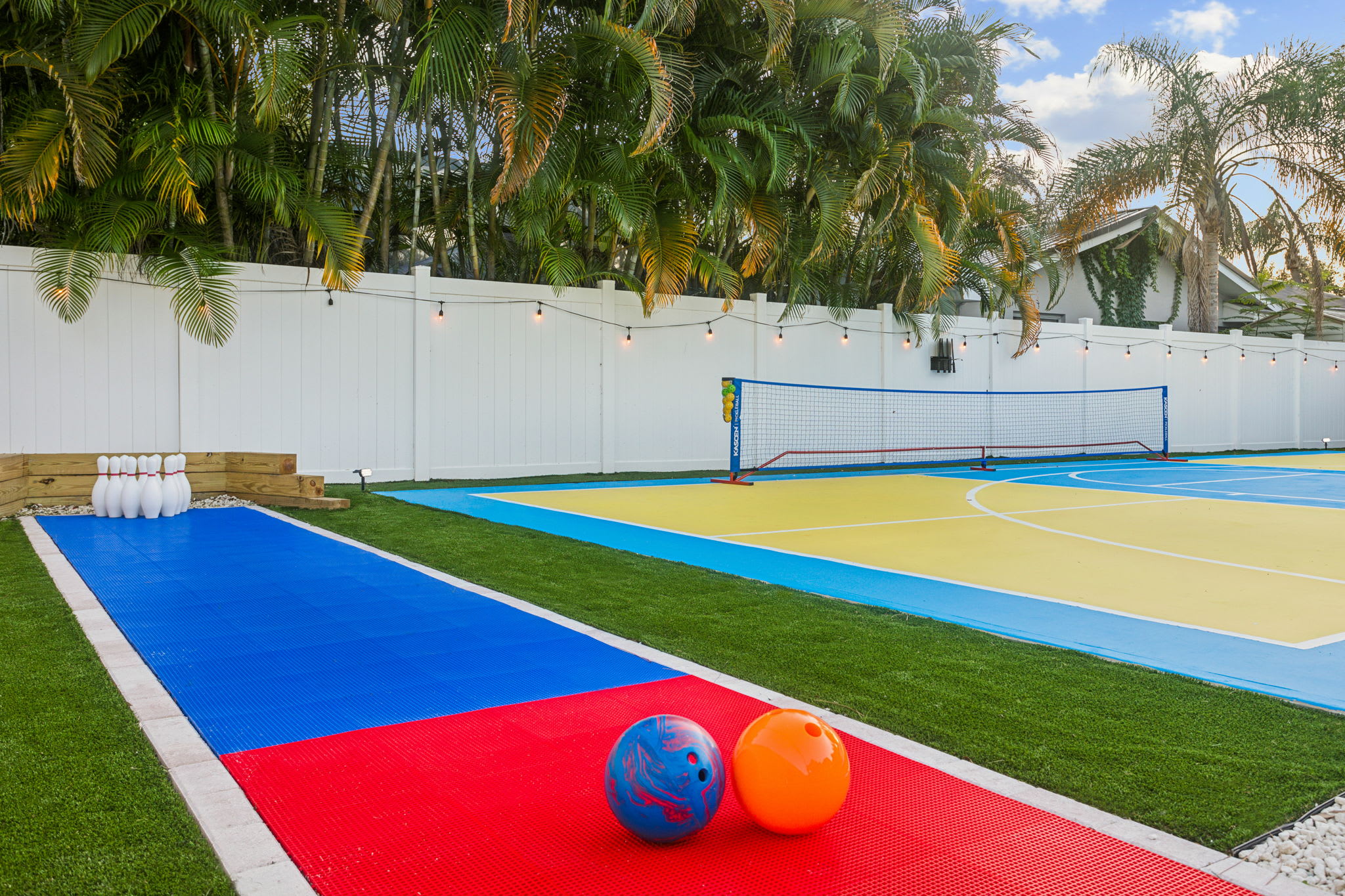 Outdoor Bowling, Paddle, and Basketball Court