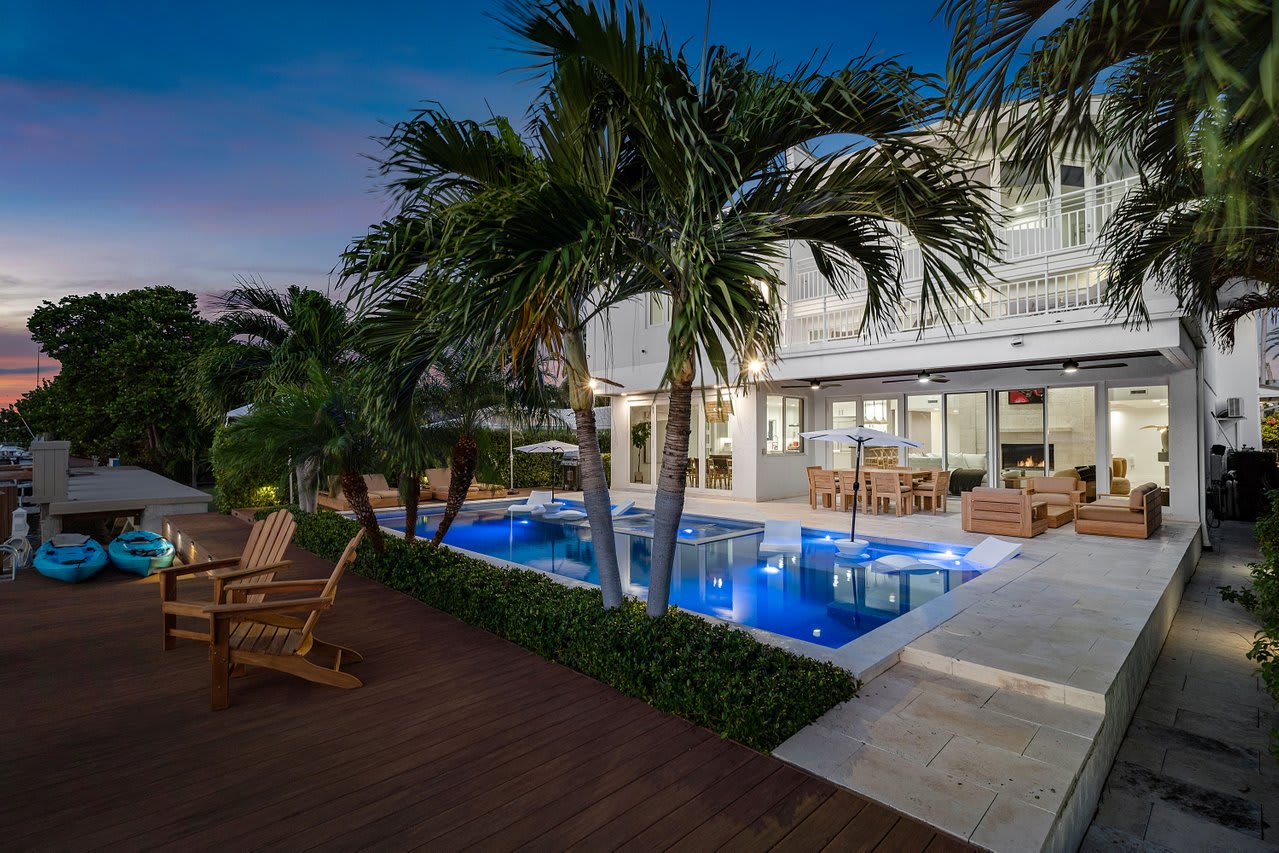 A tranquil poolside escape overlooking the dock.