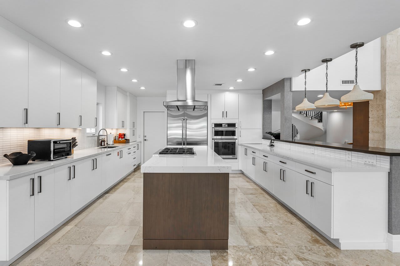 The ultimate chef’s kitchen with high-end stainless steel appliances.