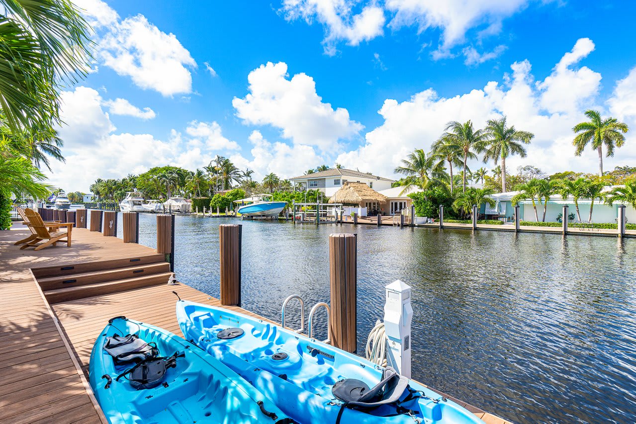 Set off on an adventure right from your private dock with kayaks ready for exploring the scenic waterways.