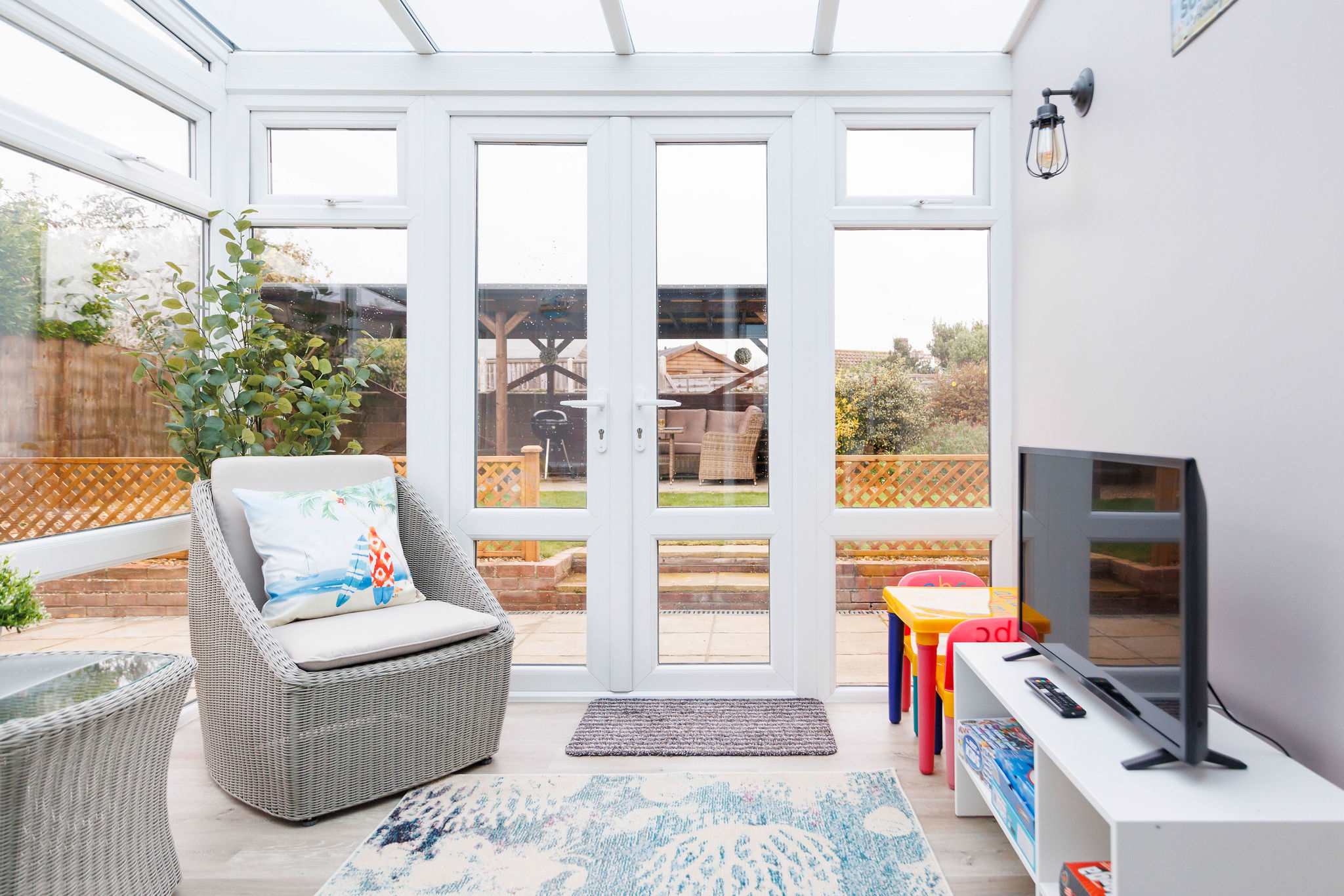The conservatory is the perfect play room for children, with a Smart TV and access to the secure games.