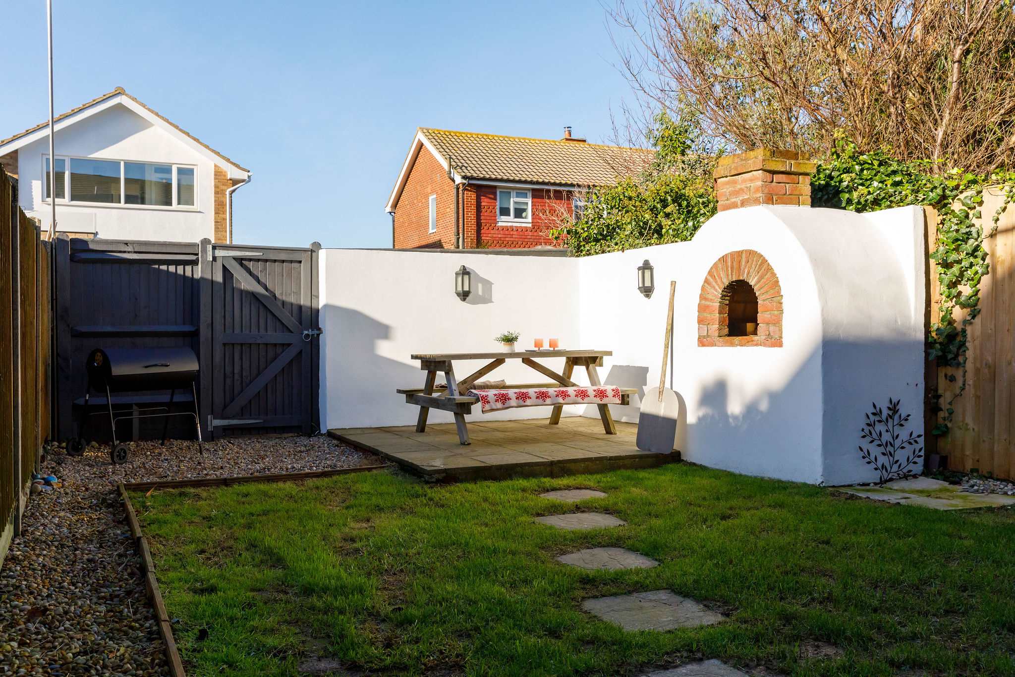 Private garden with a wood-fired pizza oven