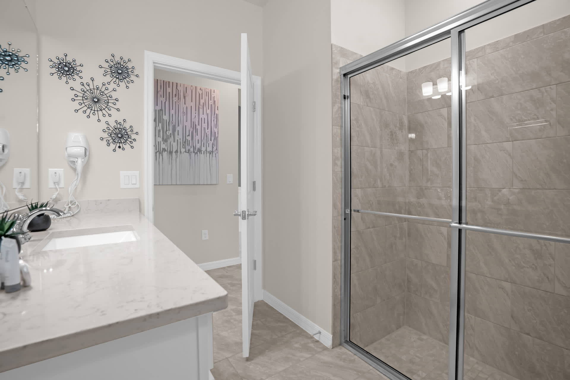 Modern bathroom with large standing shower