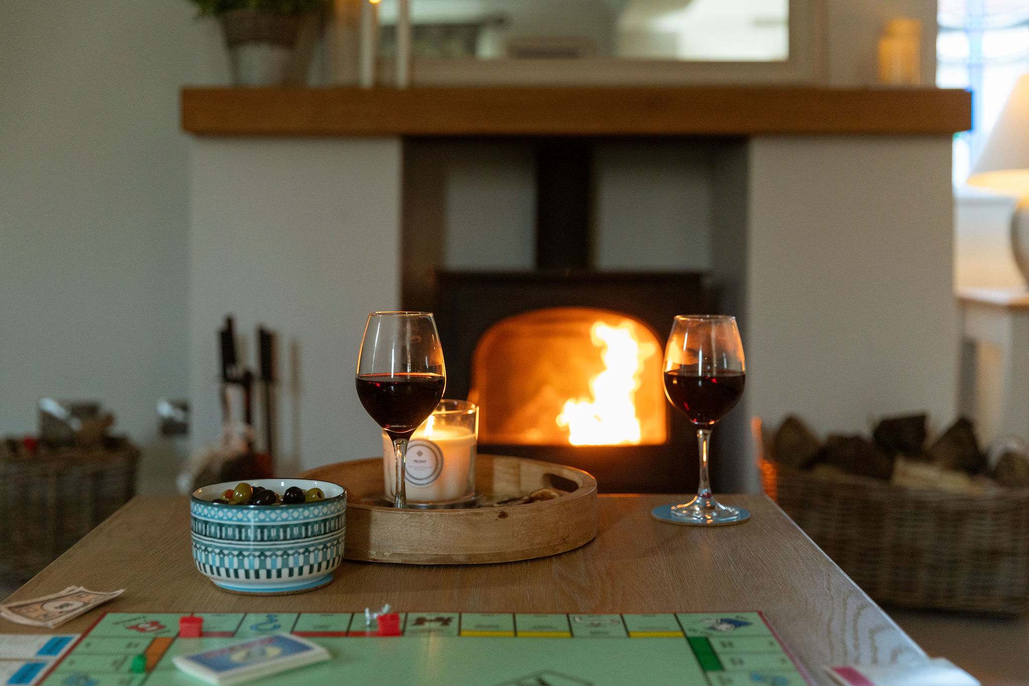 Light the log burner during colder months and enjoy a glass of wine and board game by the fire.