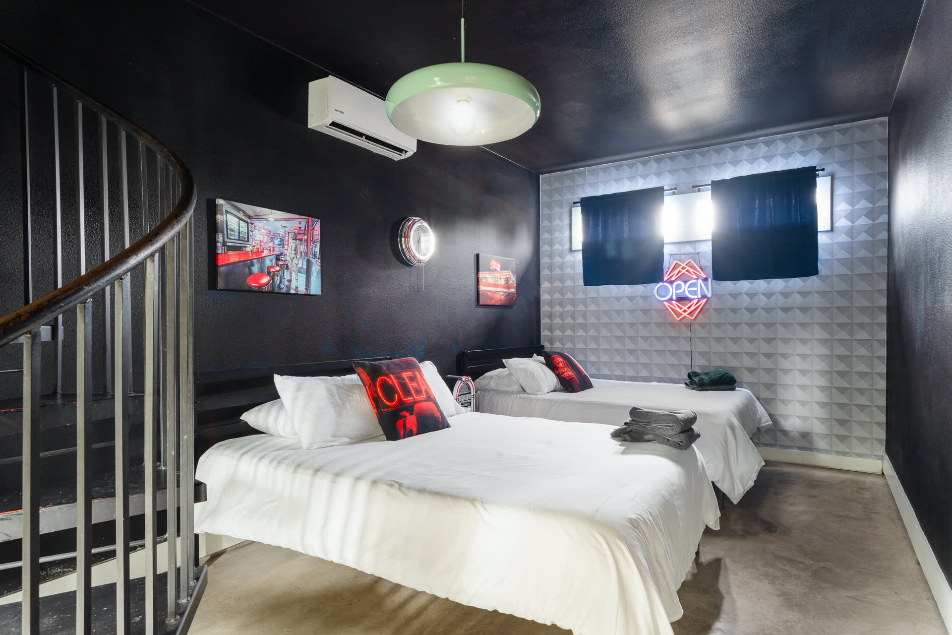 Two Queen Bedroom with Spiral Staircase and Outdoor Access