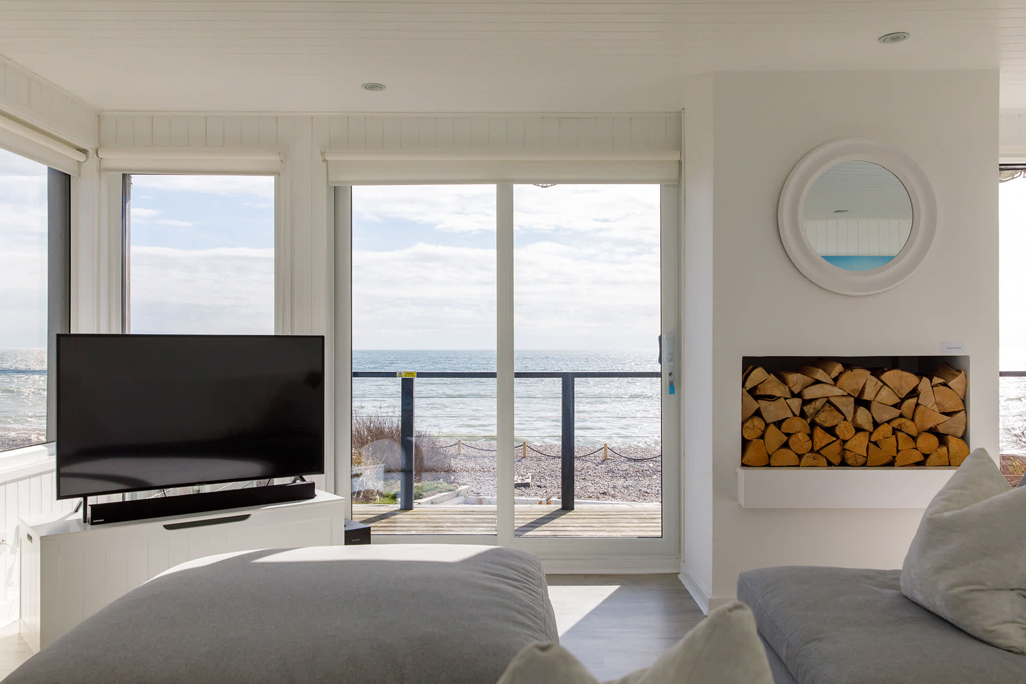 Watch the sunset on clear days or rolling waves during storms.