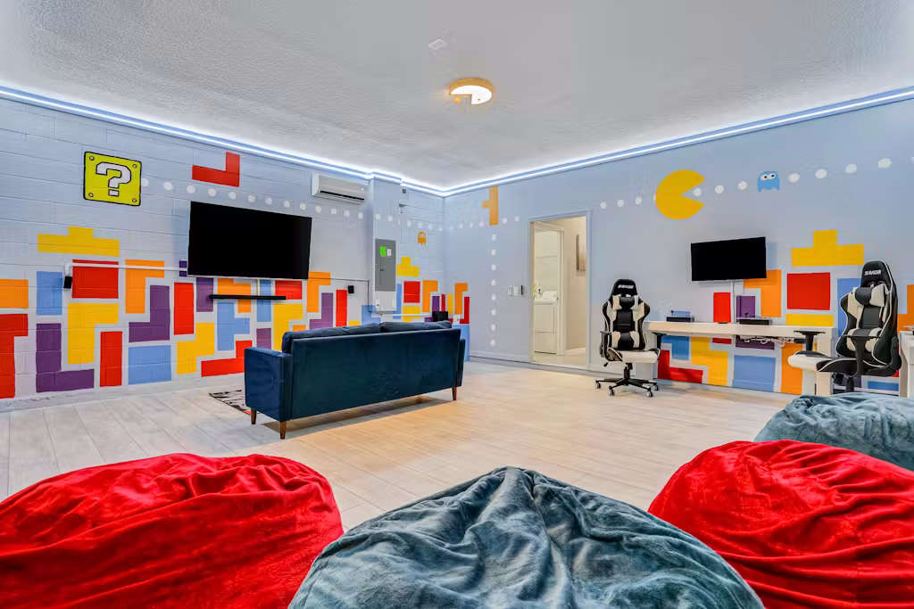 Game room with games and large TV for some family fun!