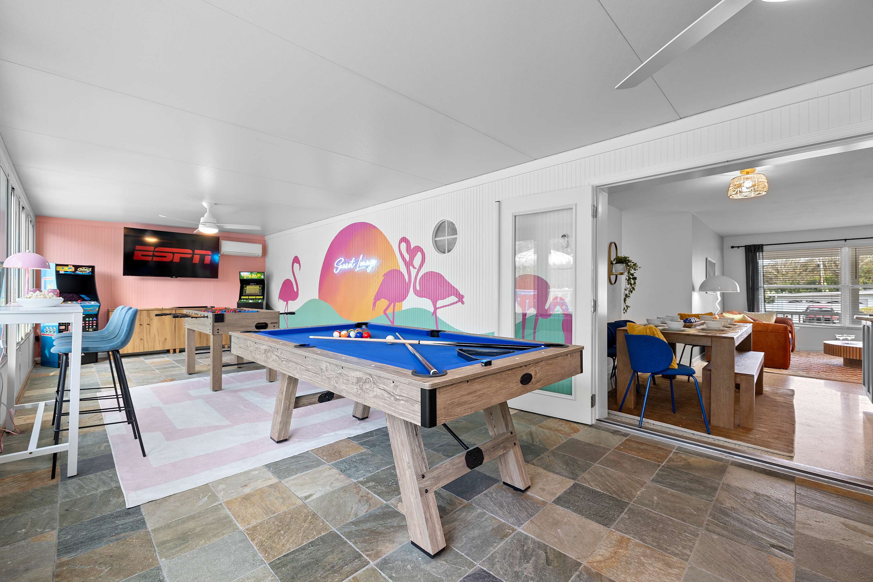 Open game & lounge area designed for fun, connection, and downtime.