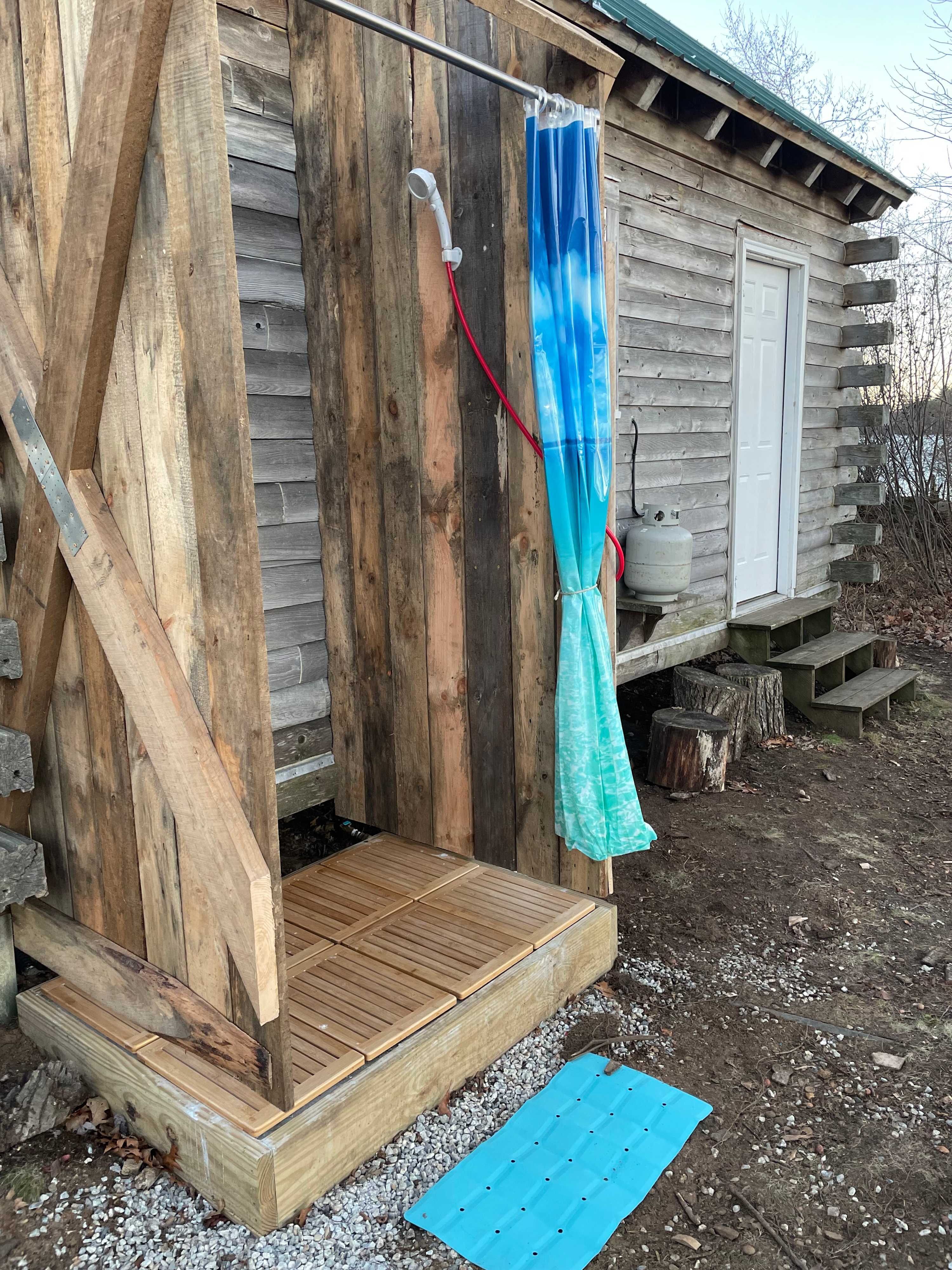 Hot water at our outdoor shower! (during non-freezing months)