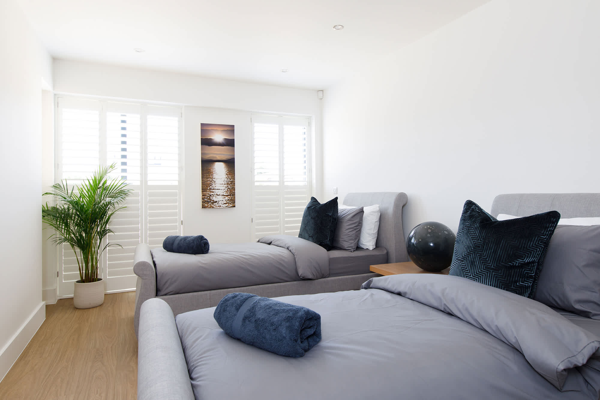 The stylish twin room is on the ground floor.