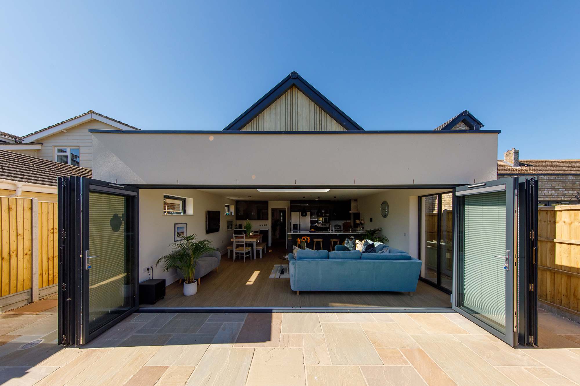 The bi-folds open up fully to connect the garden to the house.
