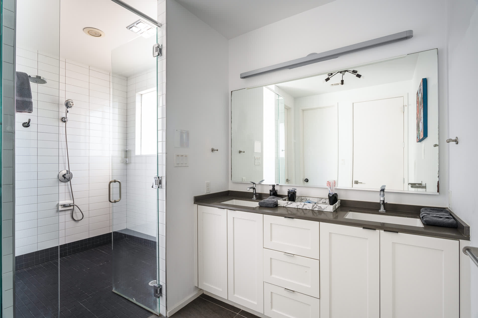 Full Modern Bathroom with Double Vanity and Shower