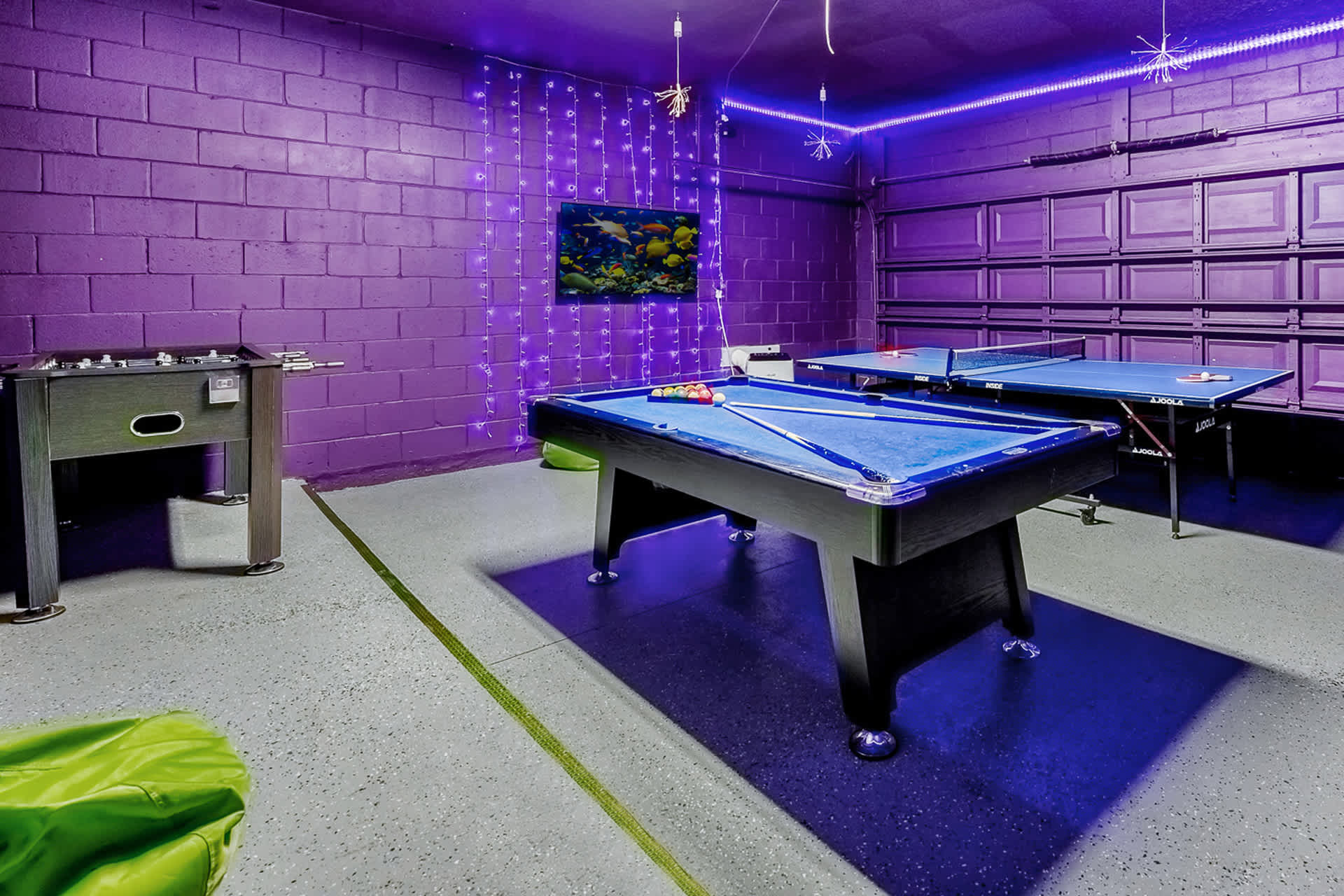 Fun Games Room with Foosball, Table Tennis and Pool