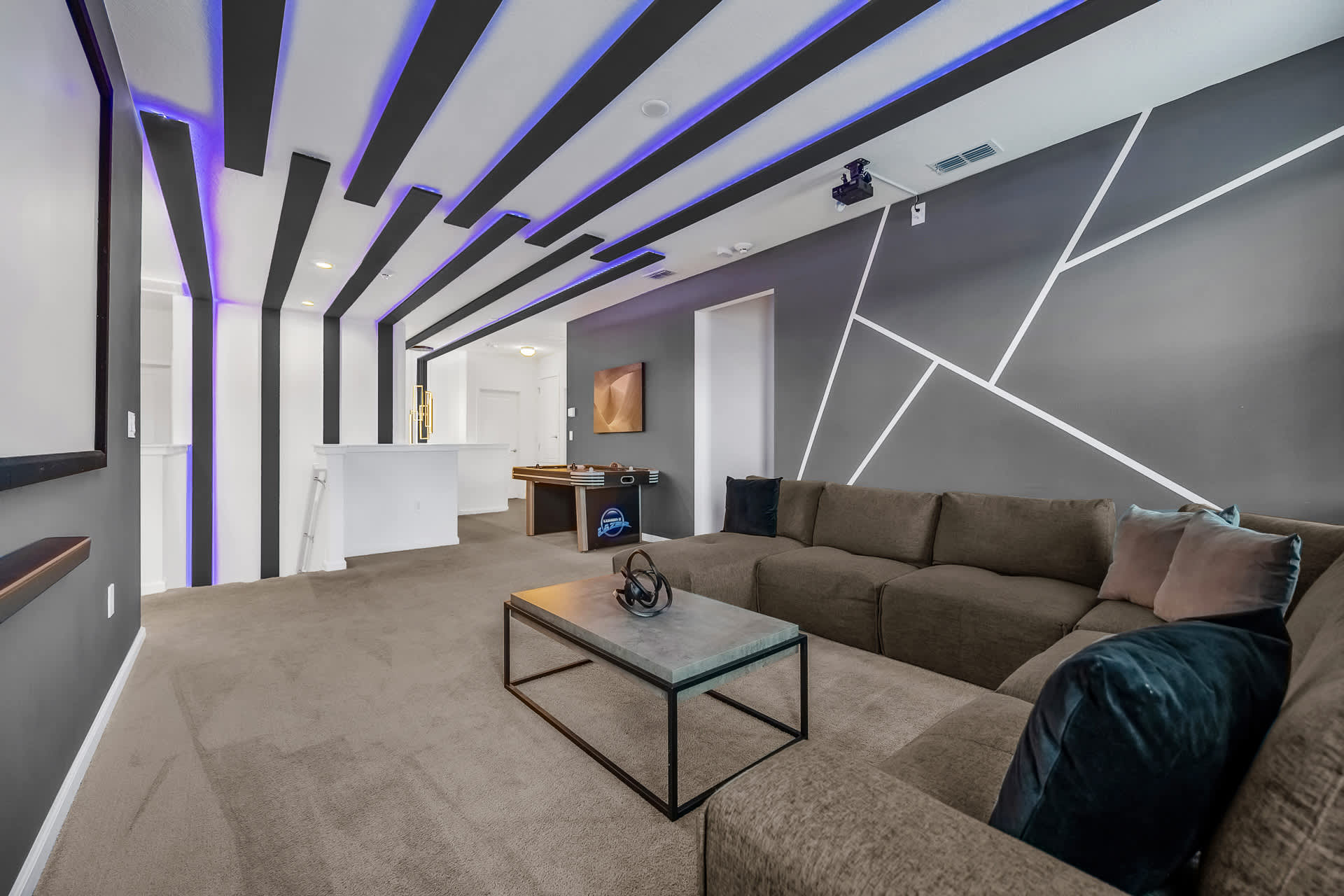 In House Movie Theatre with Air Hockey Table