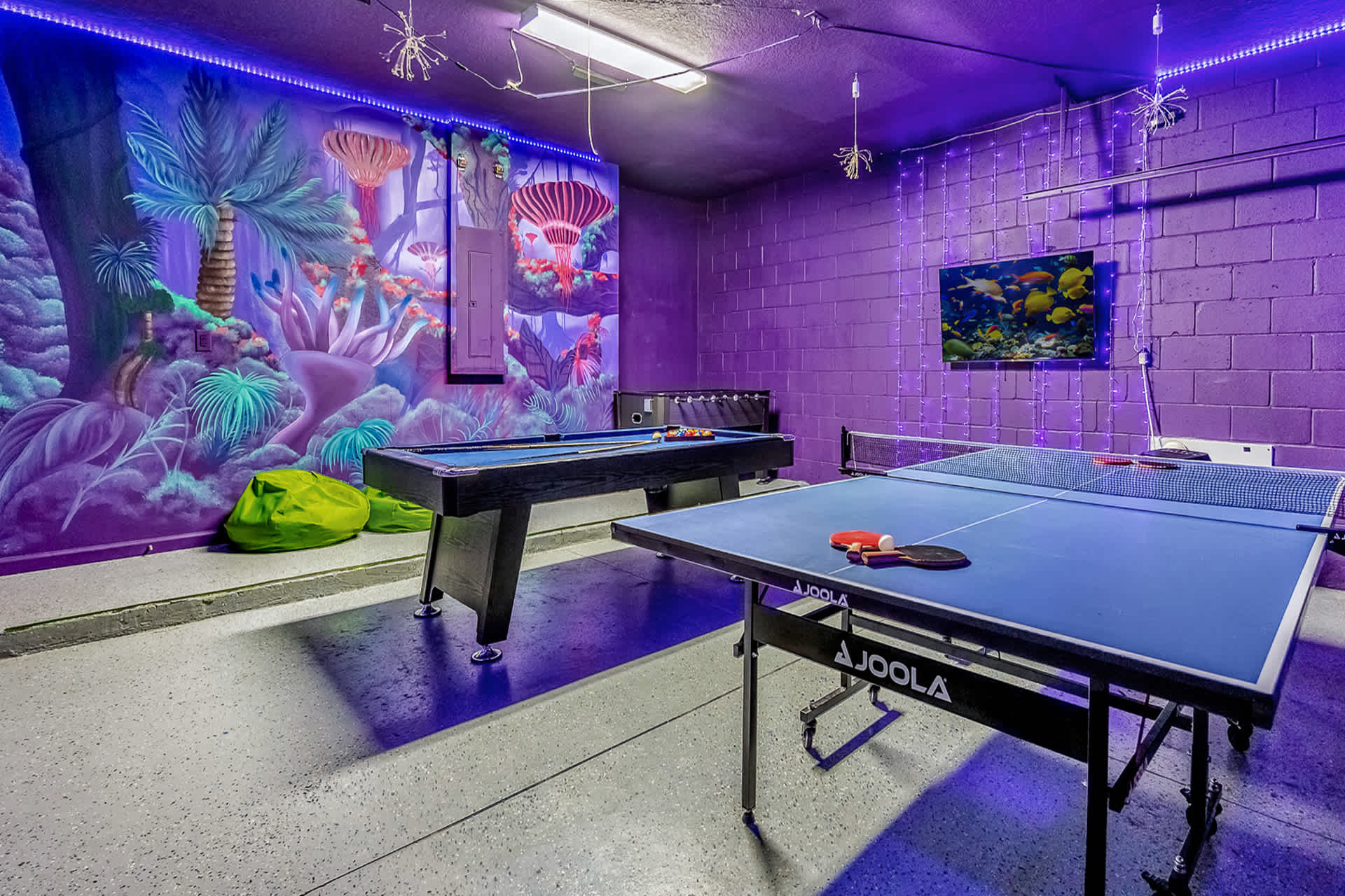 Fun Games Room with Foosball, Table Tennis and Pool