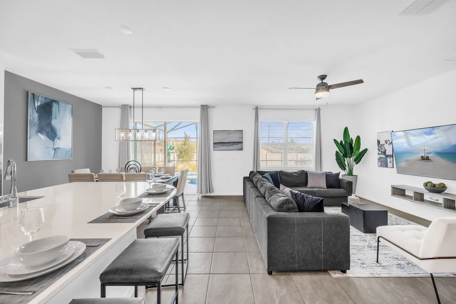 Living Room and Kitchen Breakfast Bar Area