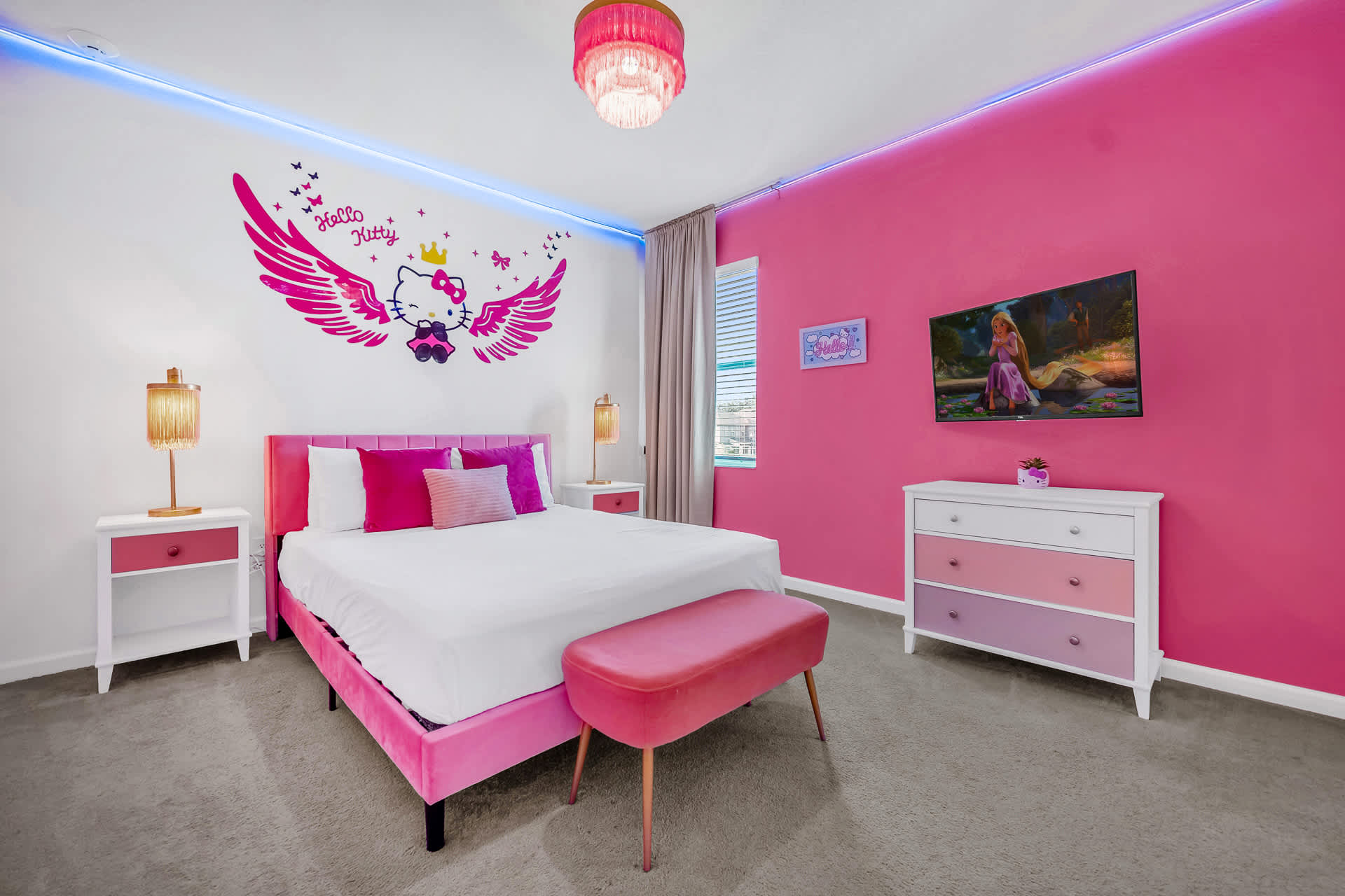 Hello Kitty Themed Bedroom with Smart TV