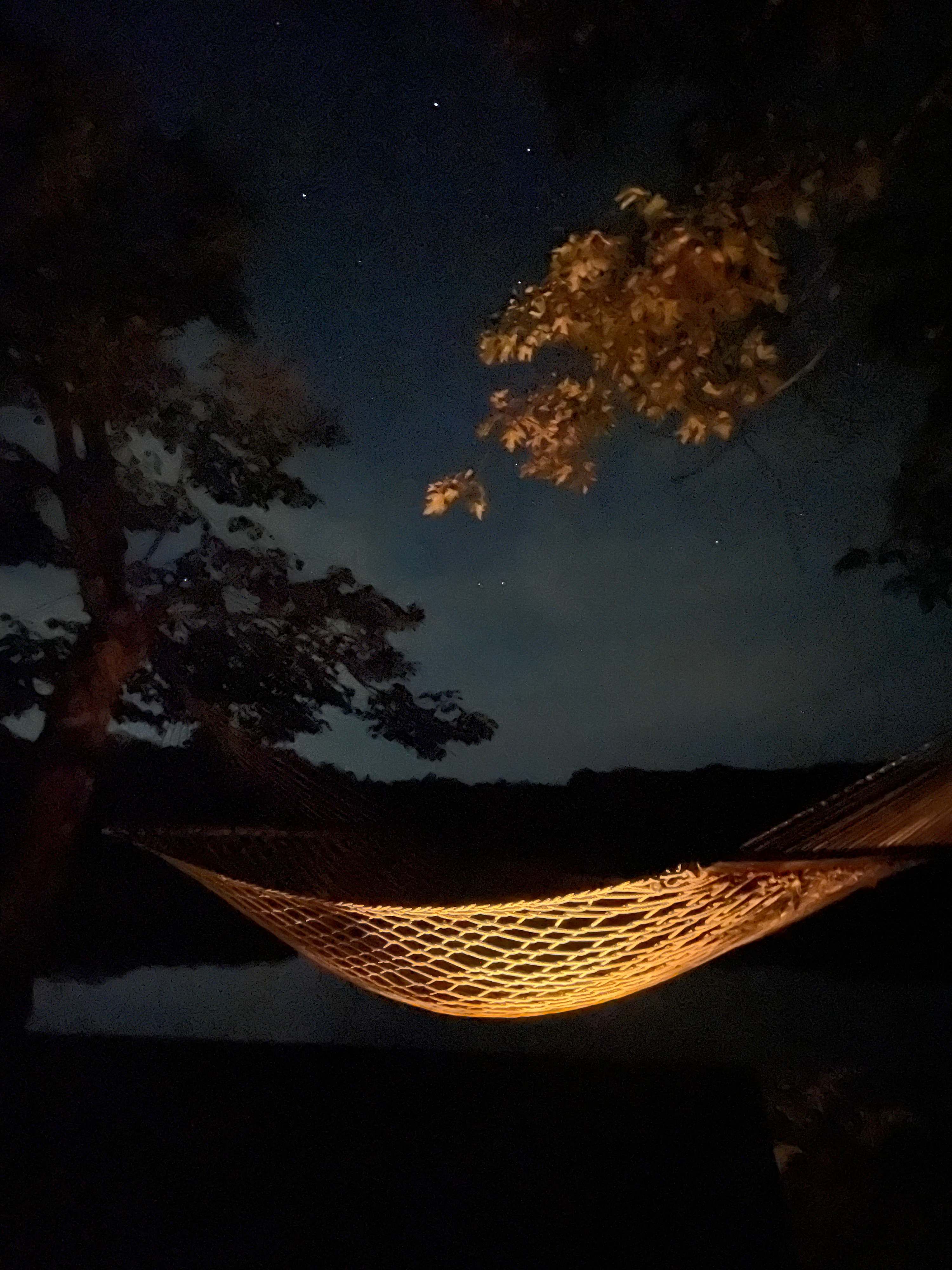 Hammock by candle light.