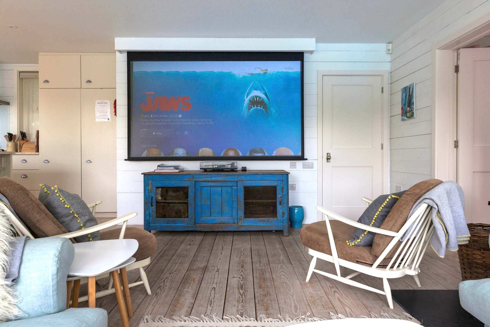 Our drop down projector is great for movie nights!