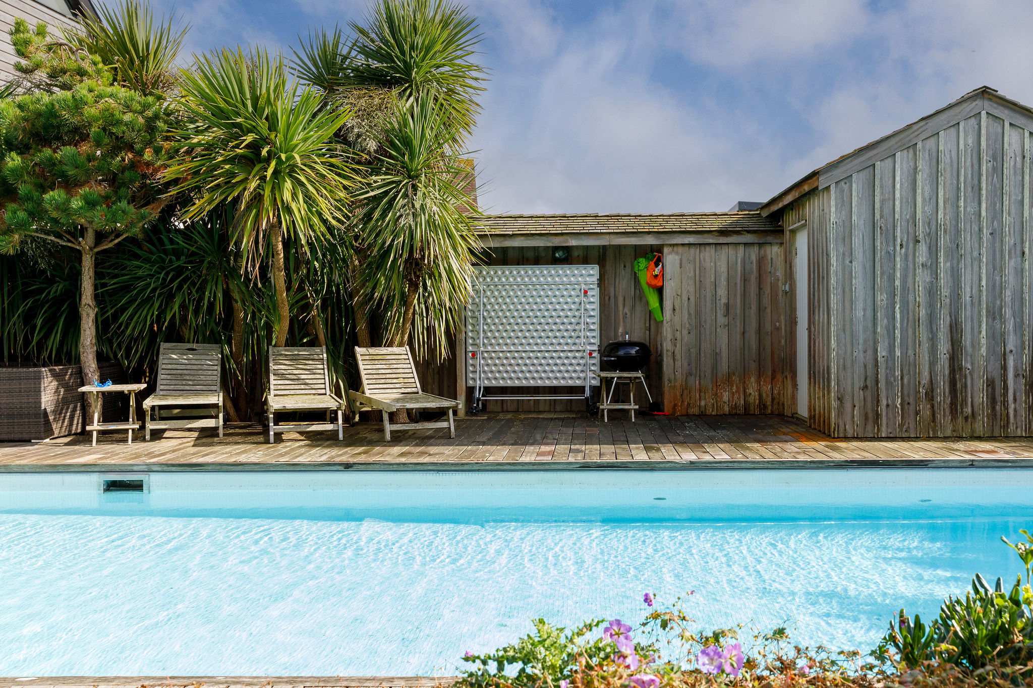 Showing the pool, table tennis table and BBQ