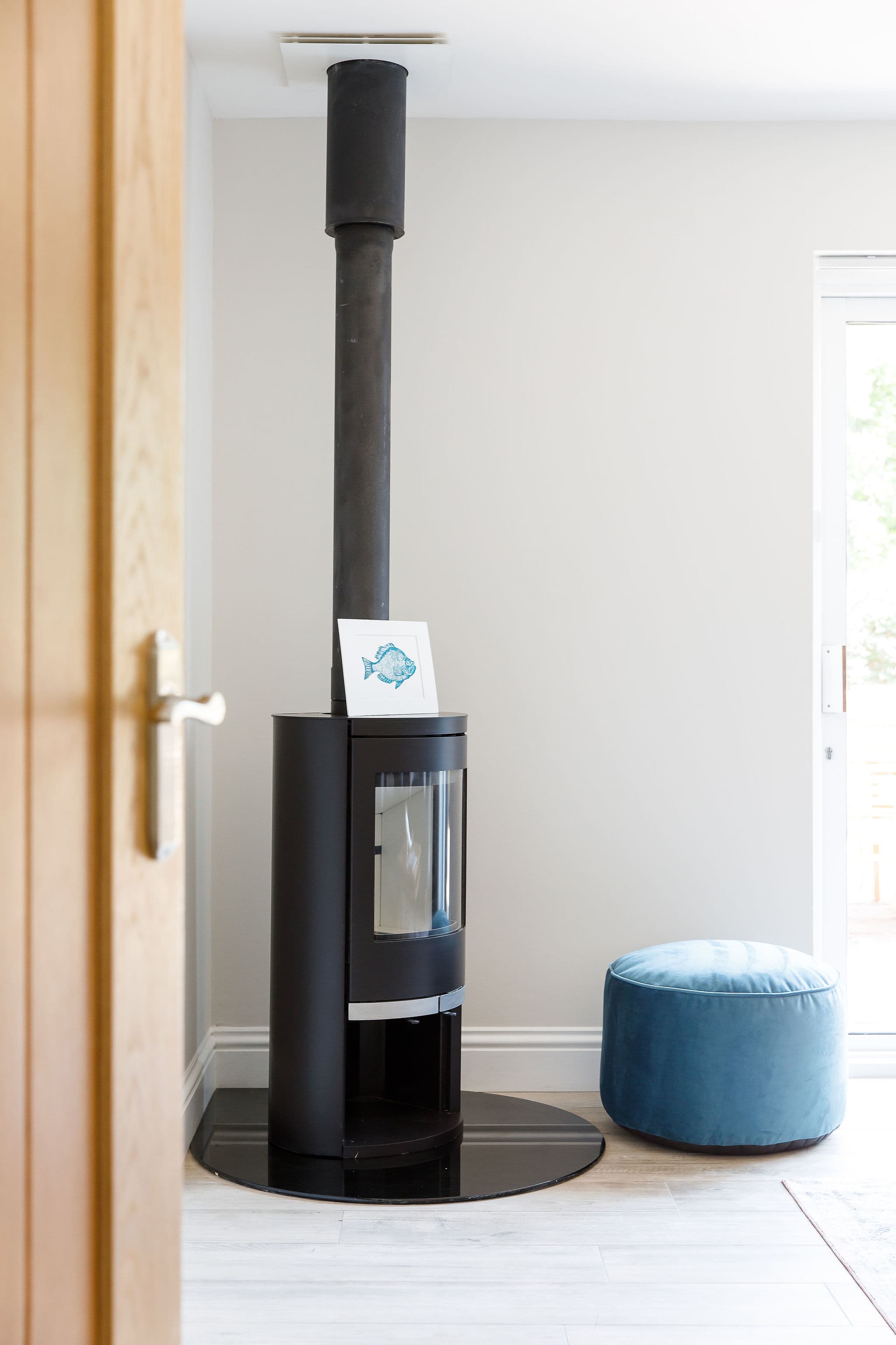 The lounge has a log burner for cooler nights.